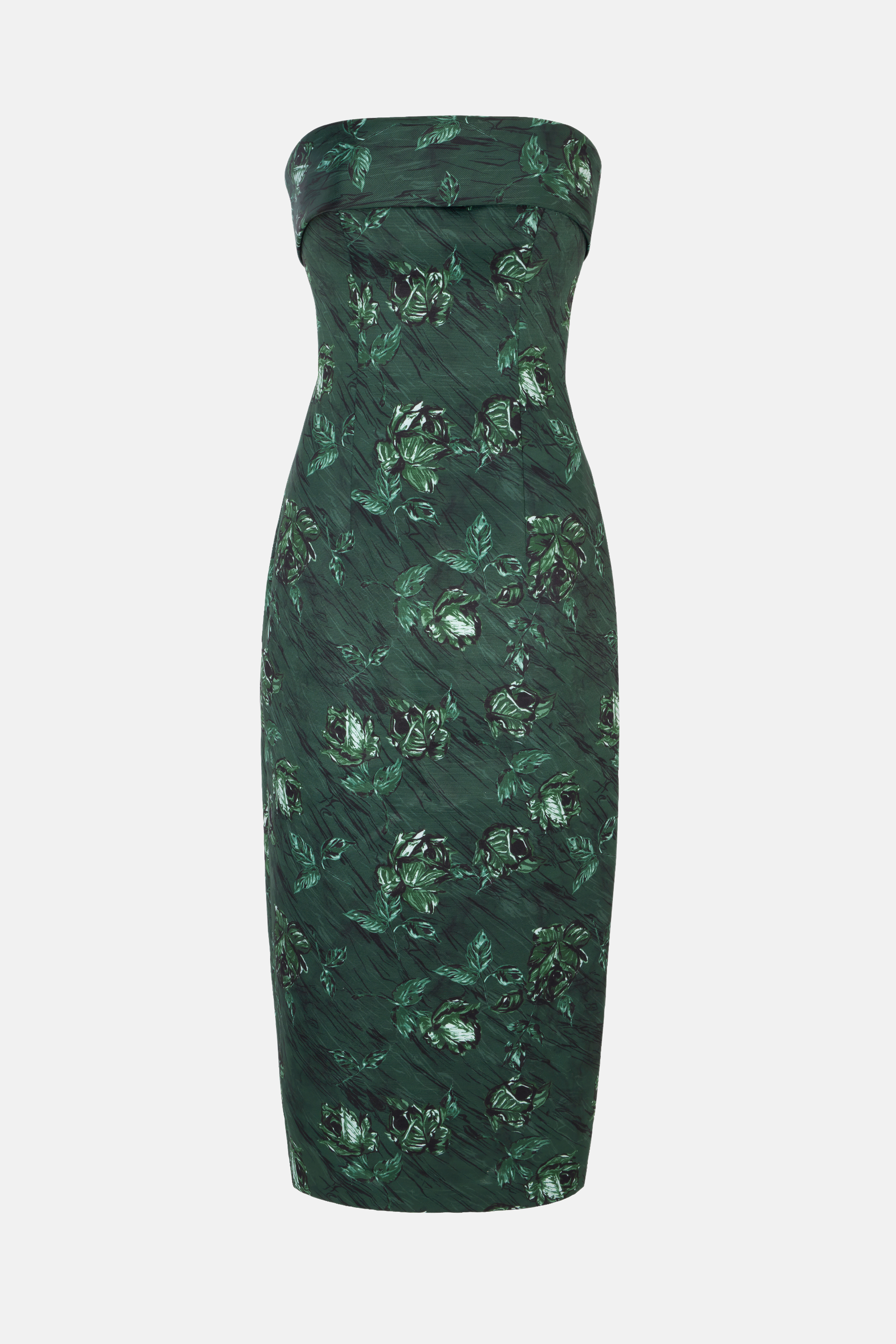 Keeley Strapless Dress In Green Roses Marble Print | Emilia