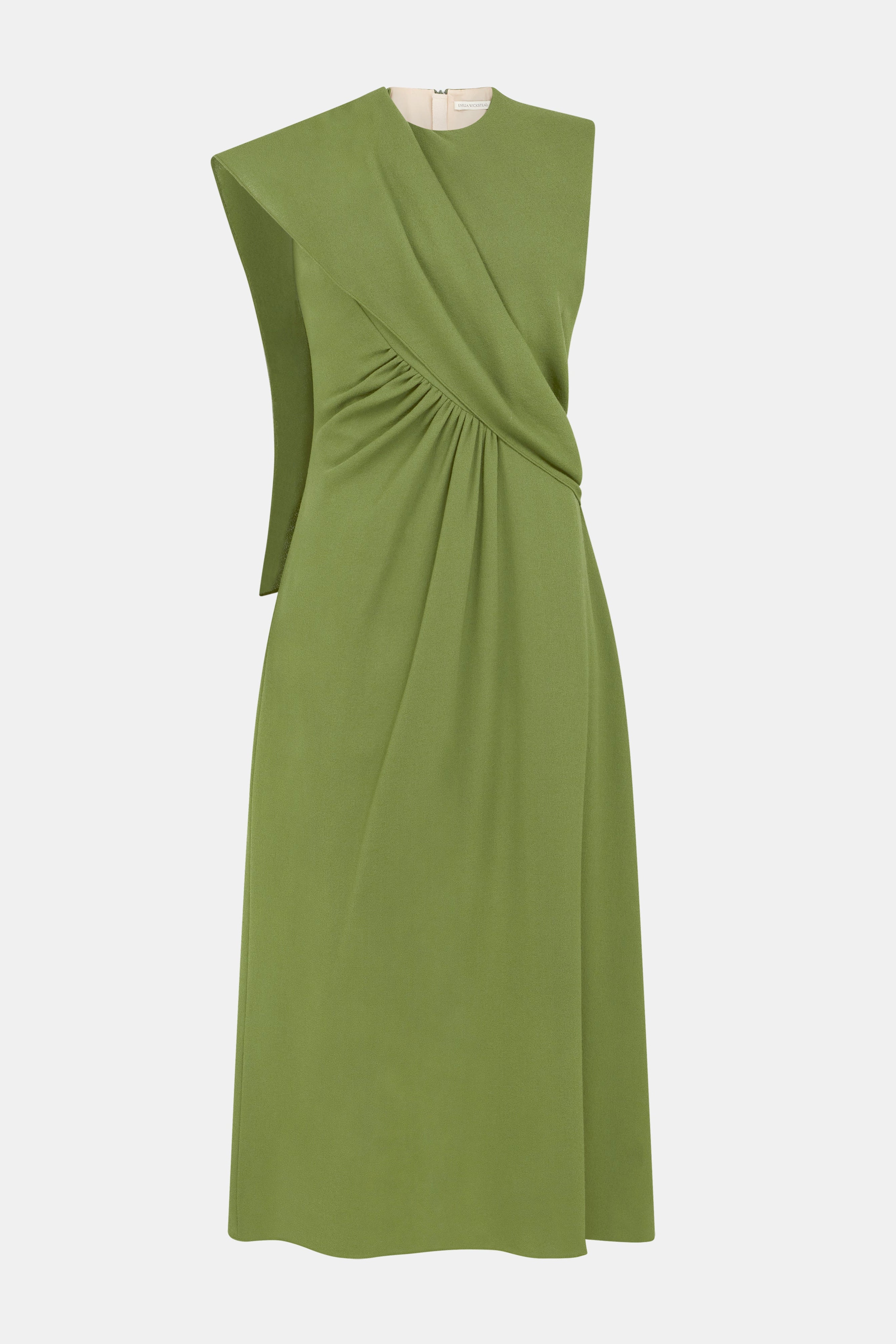 Tidus Dress In Olive Single Wool Crepe