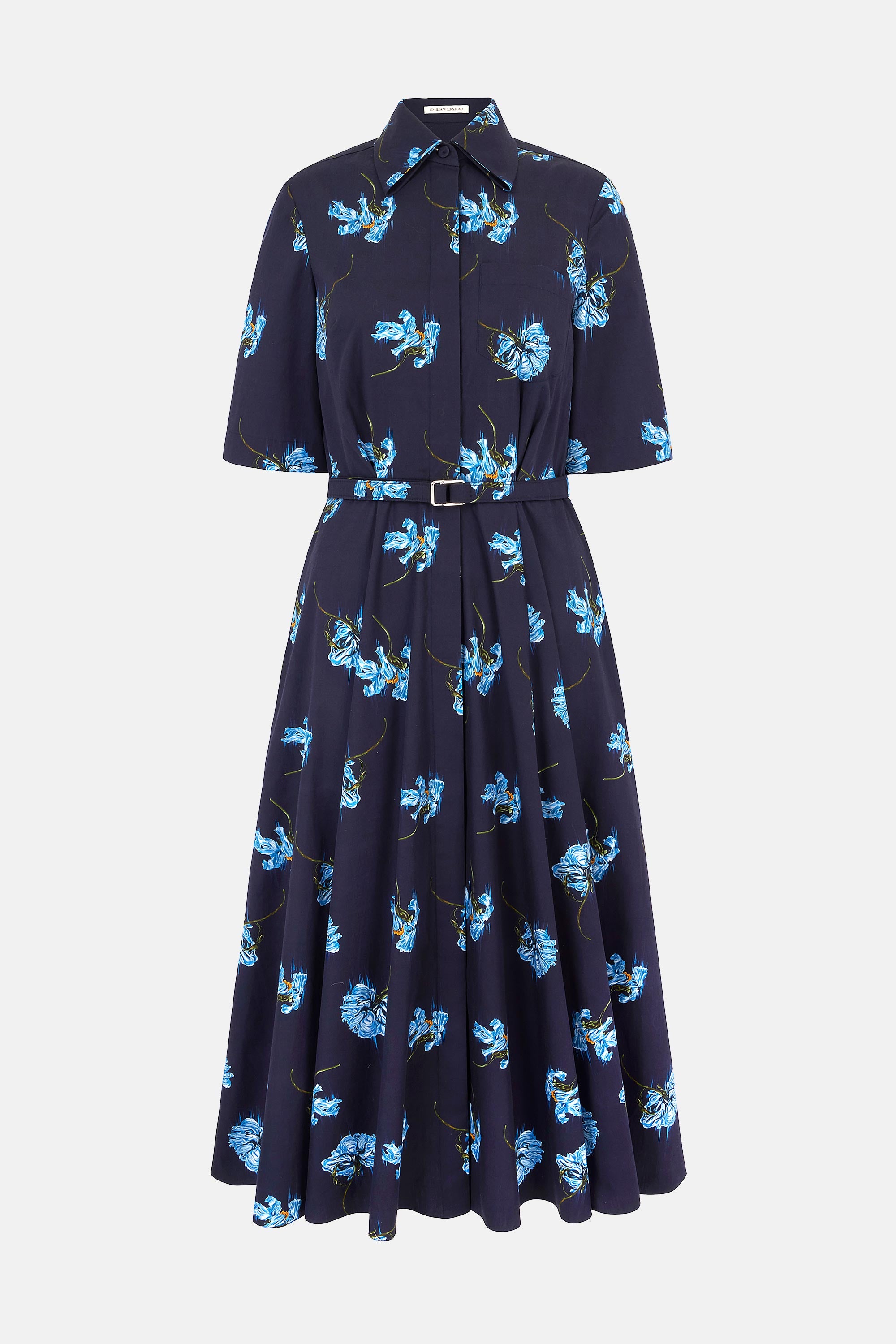 Rubie Dress with Blue Flowers on Navy Cotton | Emilia Wickstead Rubie Dress with Blue Flowers on Navy Cotton | Emilia Wickstead