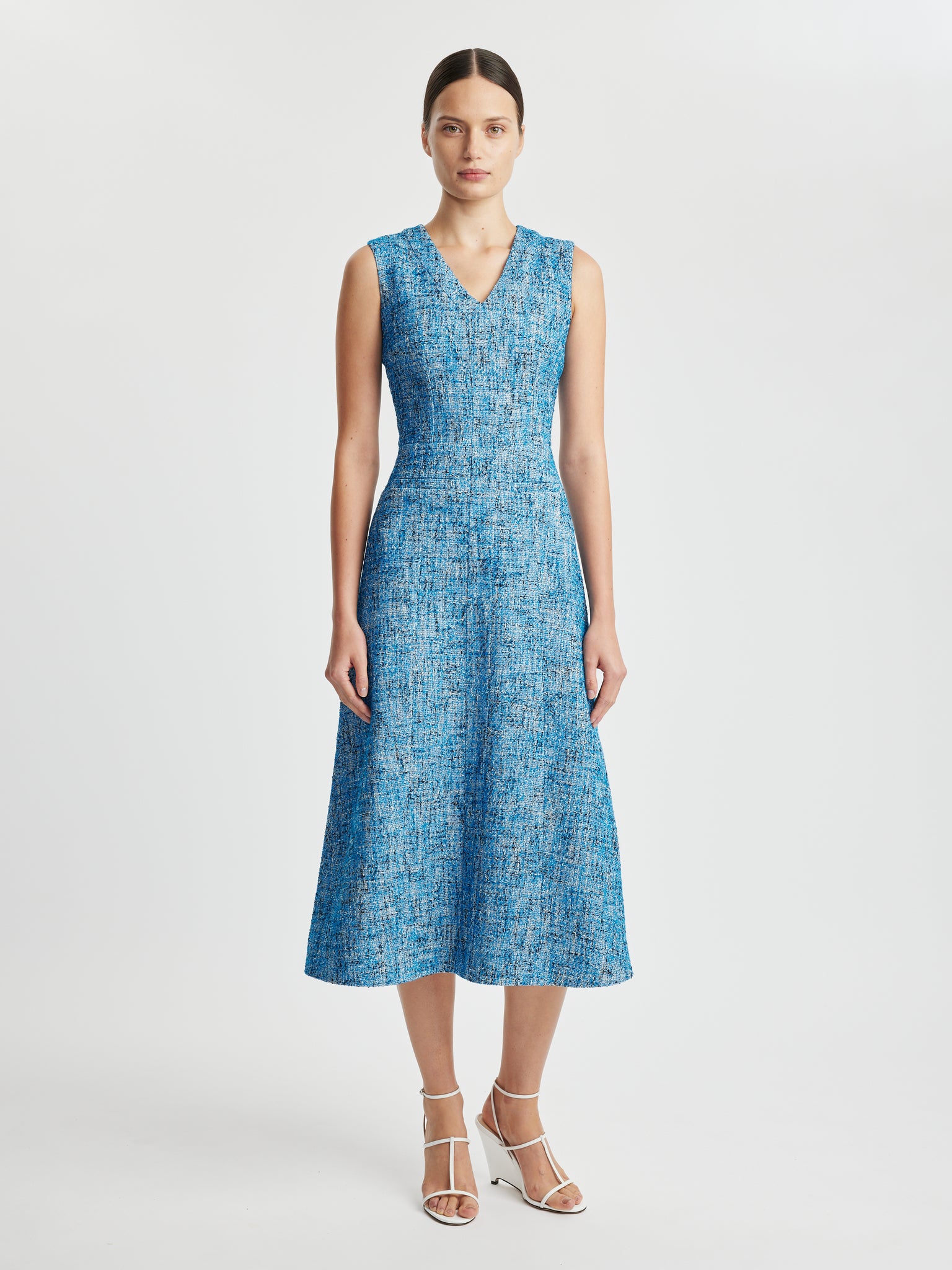 Mio Dress In Blue Cotton Tweed | Emilia Wickstead