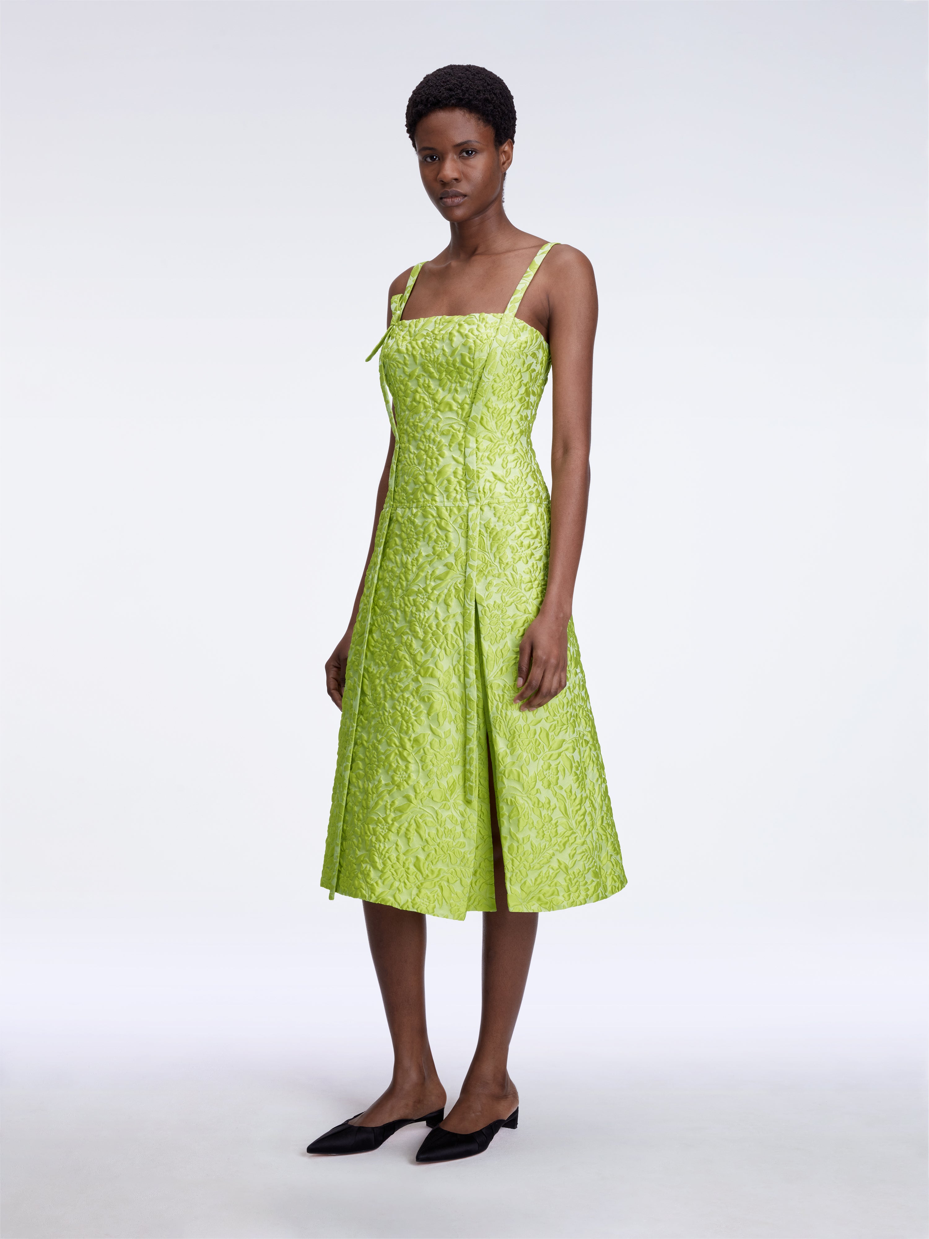 Emilia Wickstead - Emersyn Dress In Lime Green Embossed Cloque Emilia Wickstead - Emersyn Dress In Lime Green Embossed Cloque