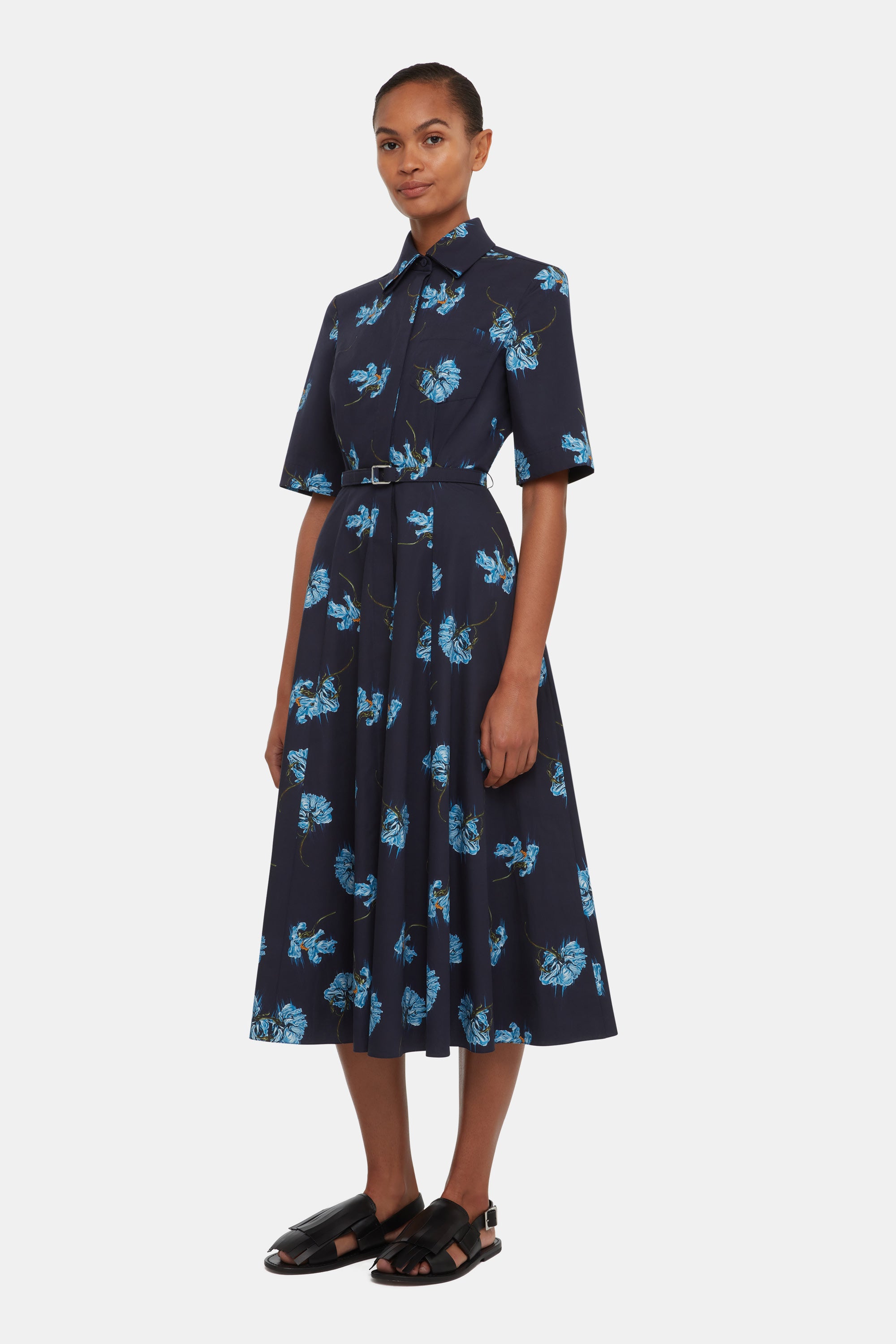 Rubie Dress with Blue Flowers on Navy Cotton