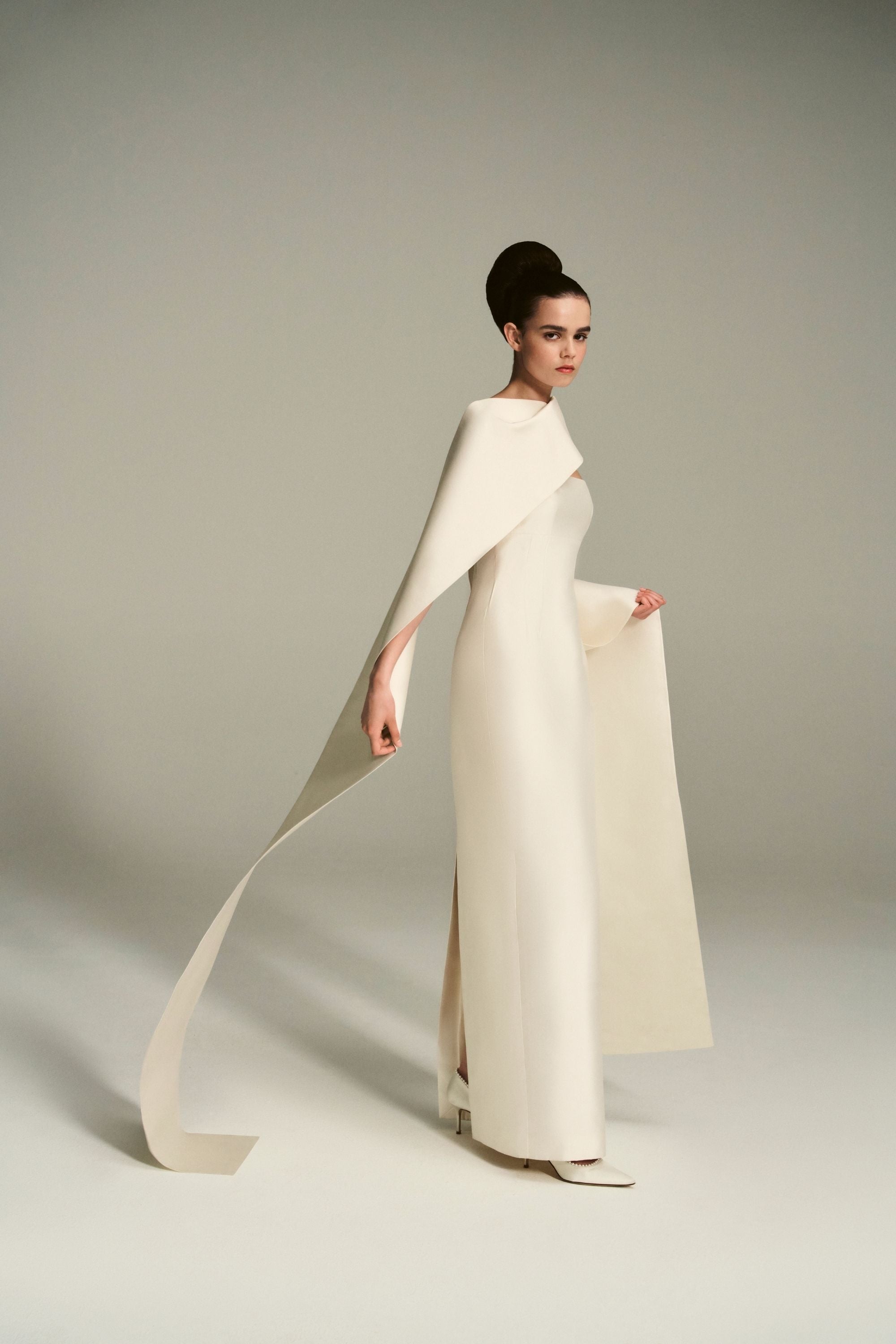 Viva Bridal Dress in Ivory Silk Mikado with the Sophia Scarf Train | Emilia  Wickstead