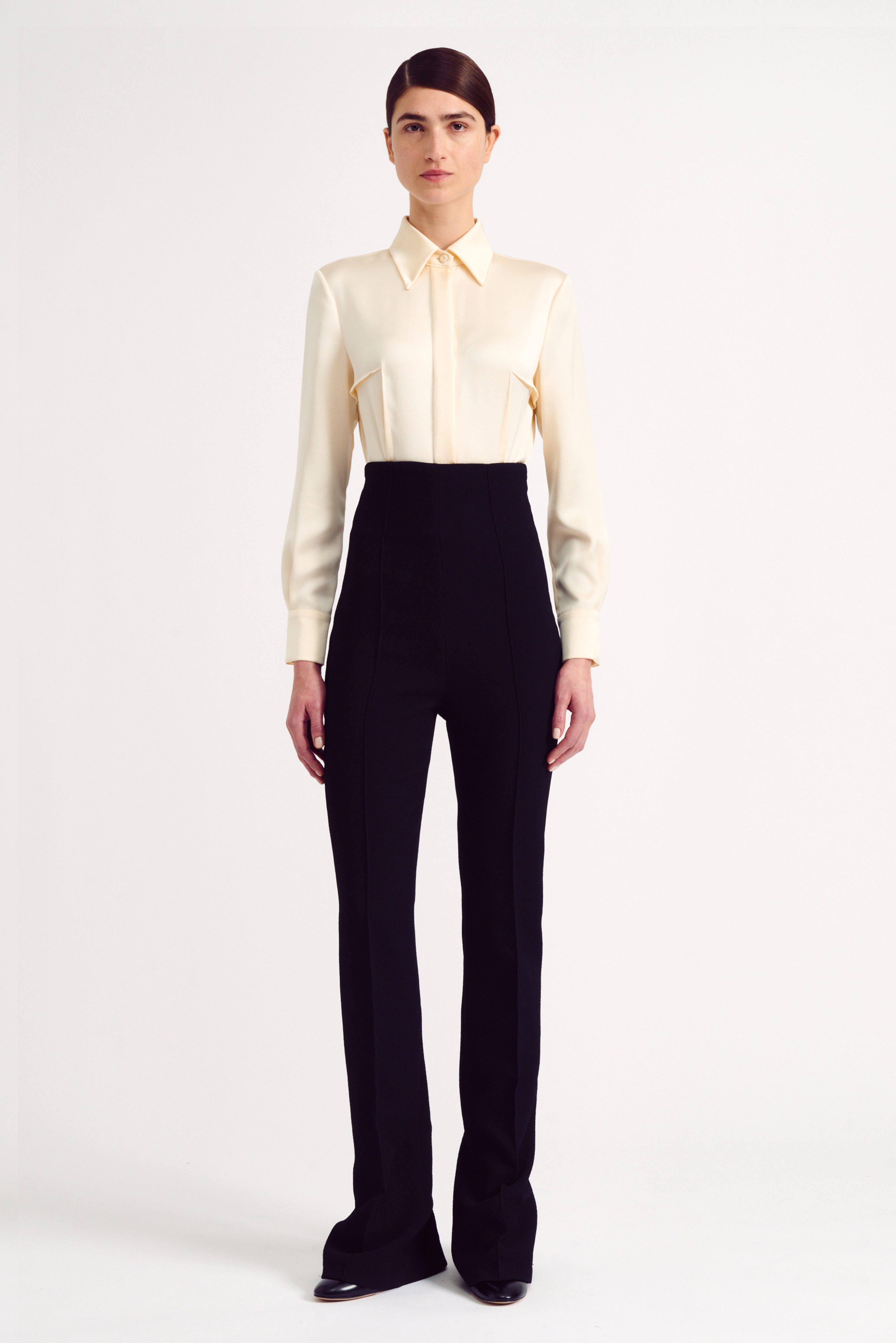 Wayan High-Waisted Trousers in Black Double Crepe | Emilia Wickstead