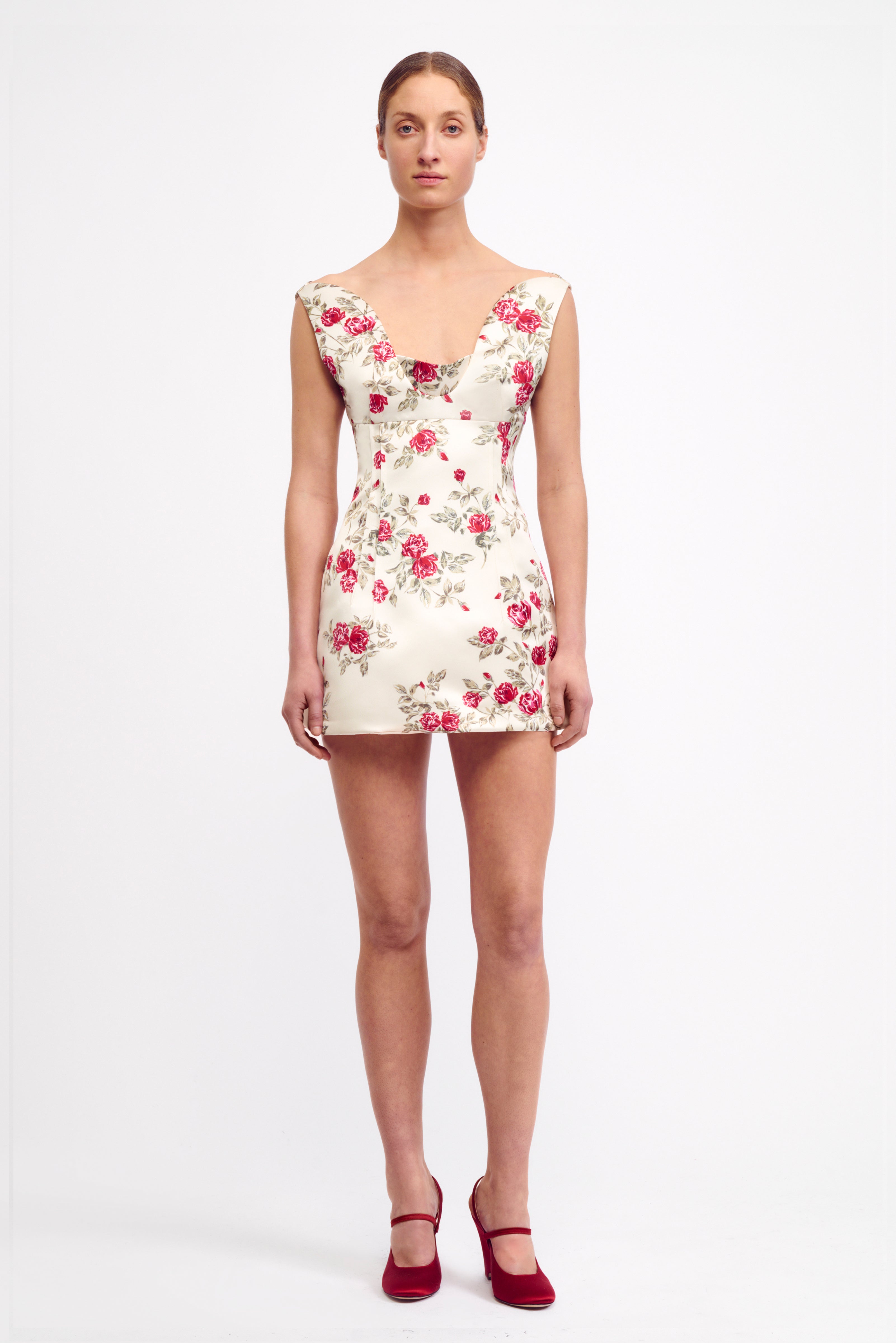 emilia wickstead salma duchesse-satin mini dress Zephyr Dress in Red Rose Printed Italian Duchess Satin