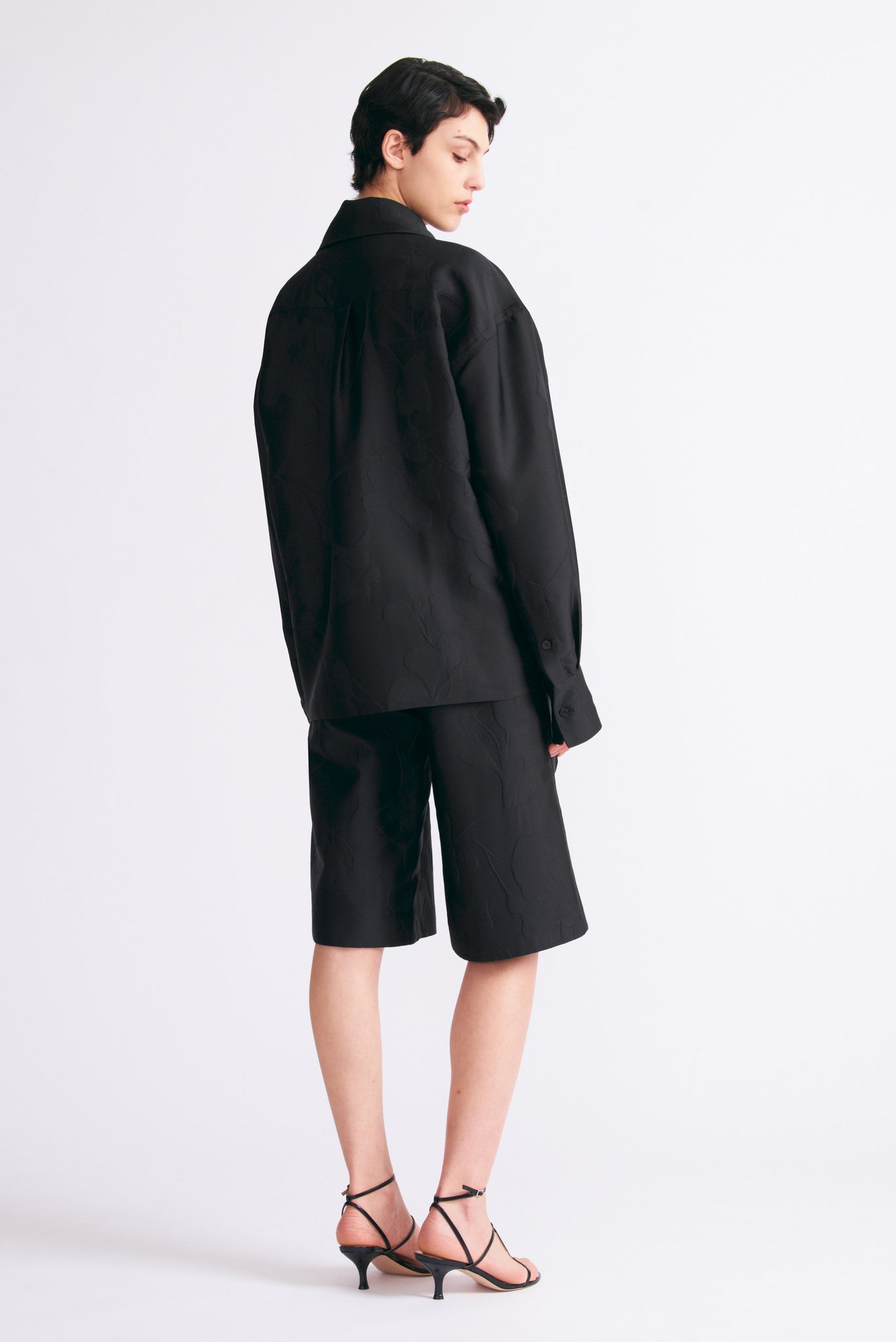 Apera Shorts in Black Floral Embossed Cloque | Emilia Wickstead