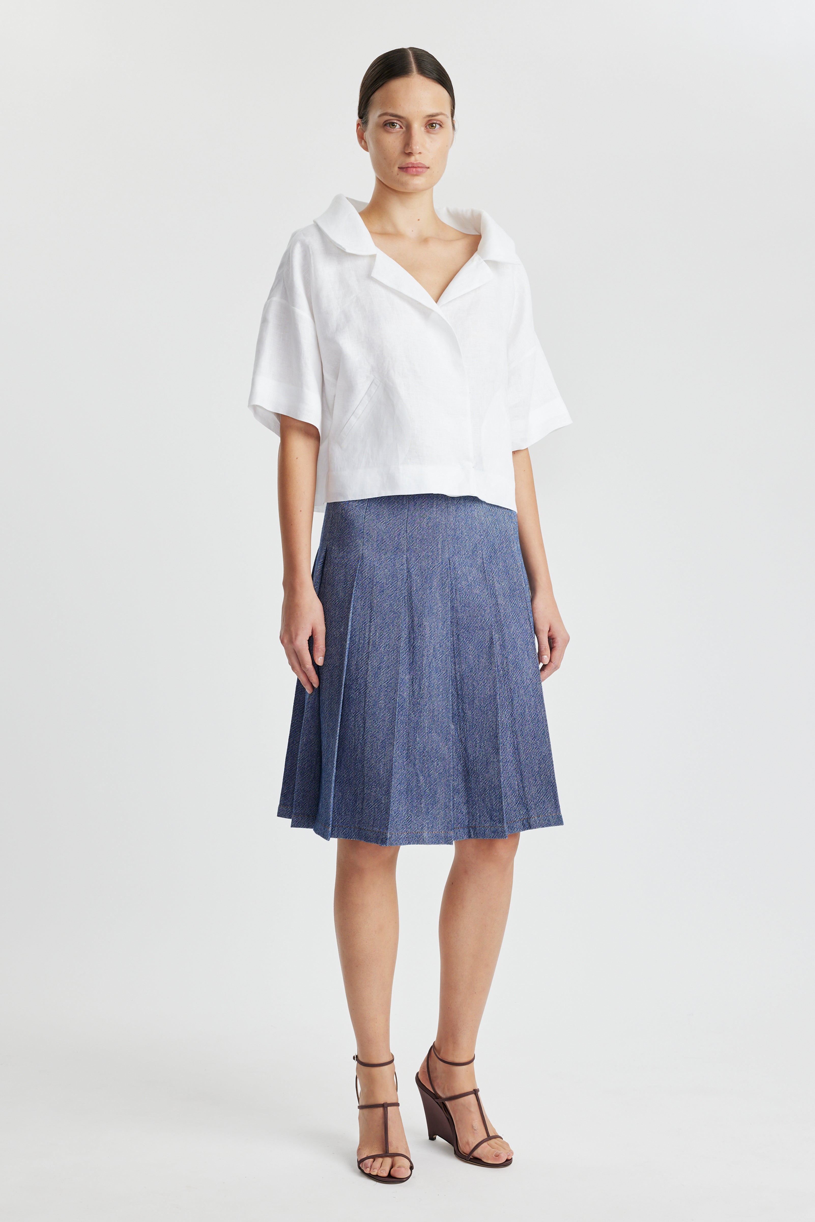 Beryl Skirt in Indigo Linen Denim | Emilia Wickstead 