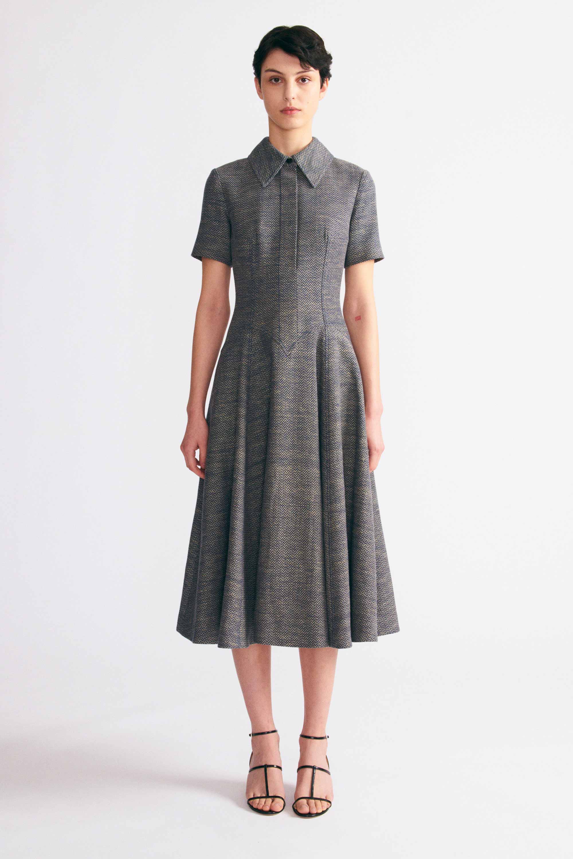 Jody Dress In Navy & Ivory Chevron Weave | Emilia Wickstead