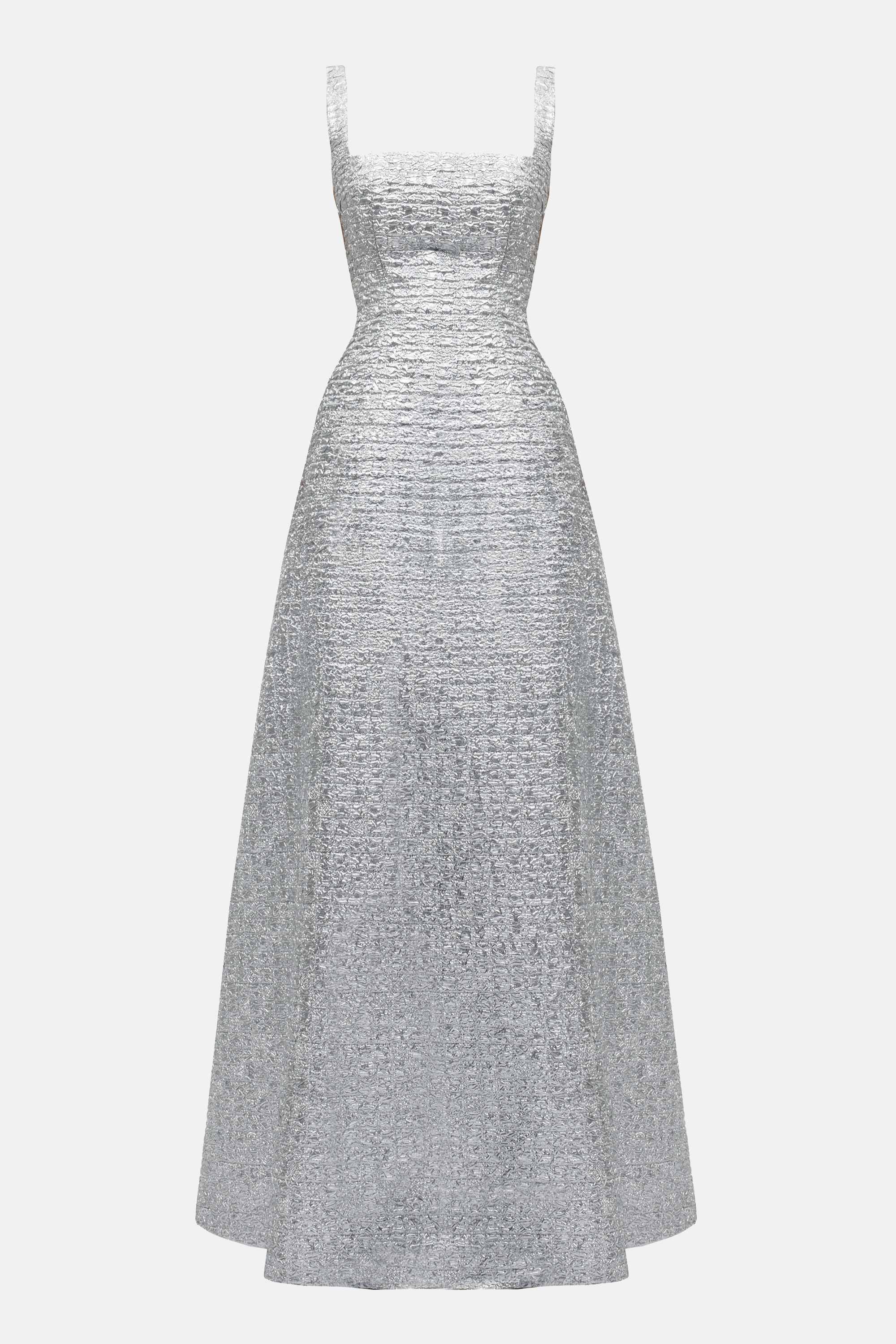 emilia wickstead silver dress Malinda Dress In Silver Lurex Tweed