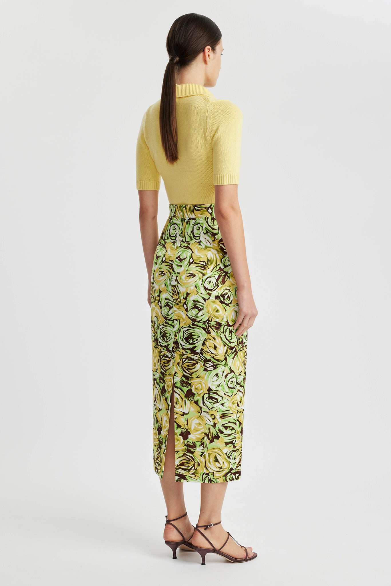 Lorelei Skirt In Abstract Roses Green & Lemon Twill | Emilia Wickstead