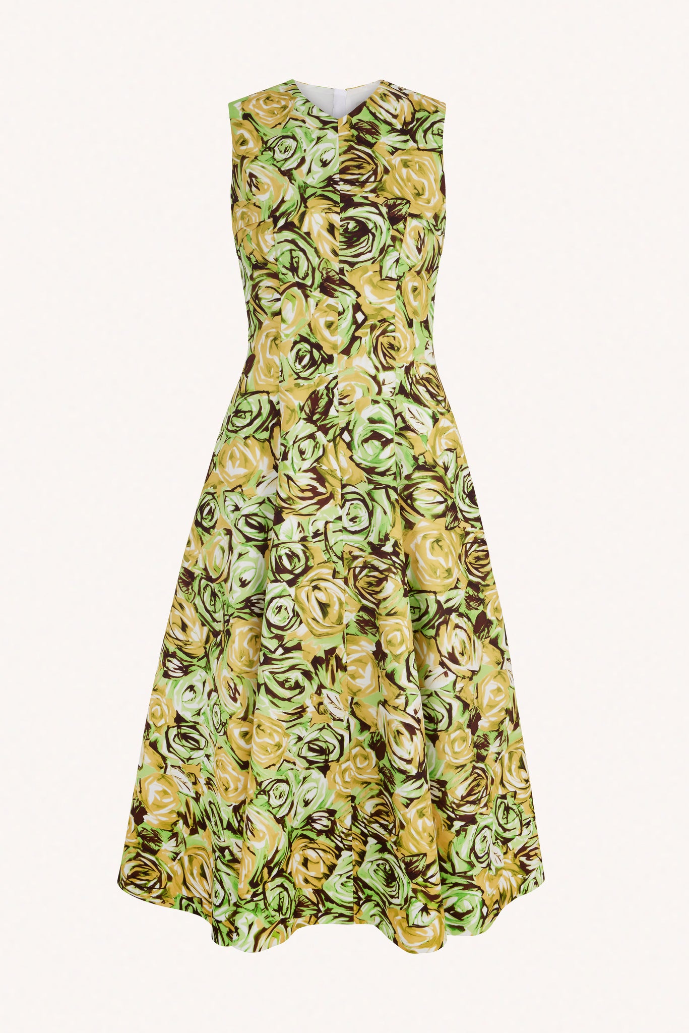 Madi Dress In Abstract Green And Lemon Rose Printed Twill - Emilia Wickstead