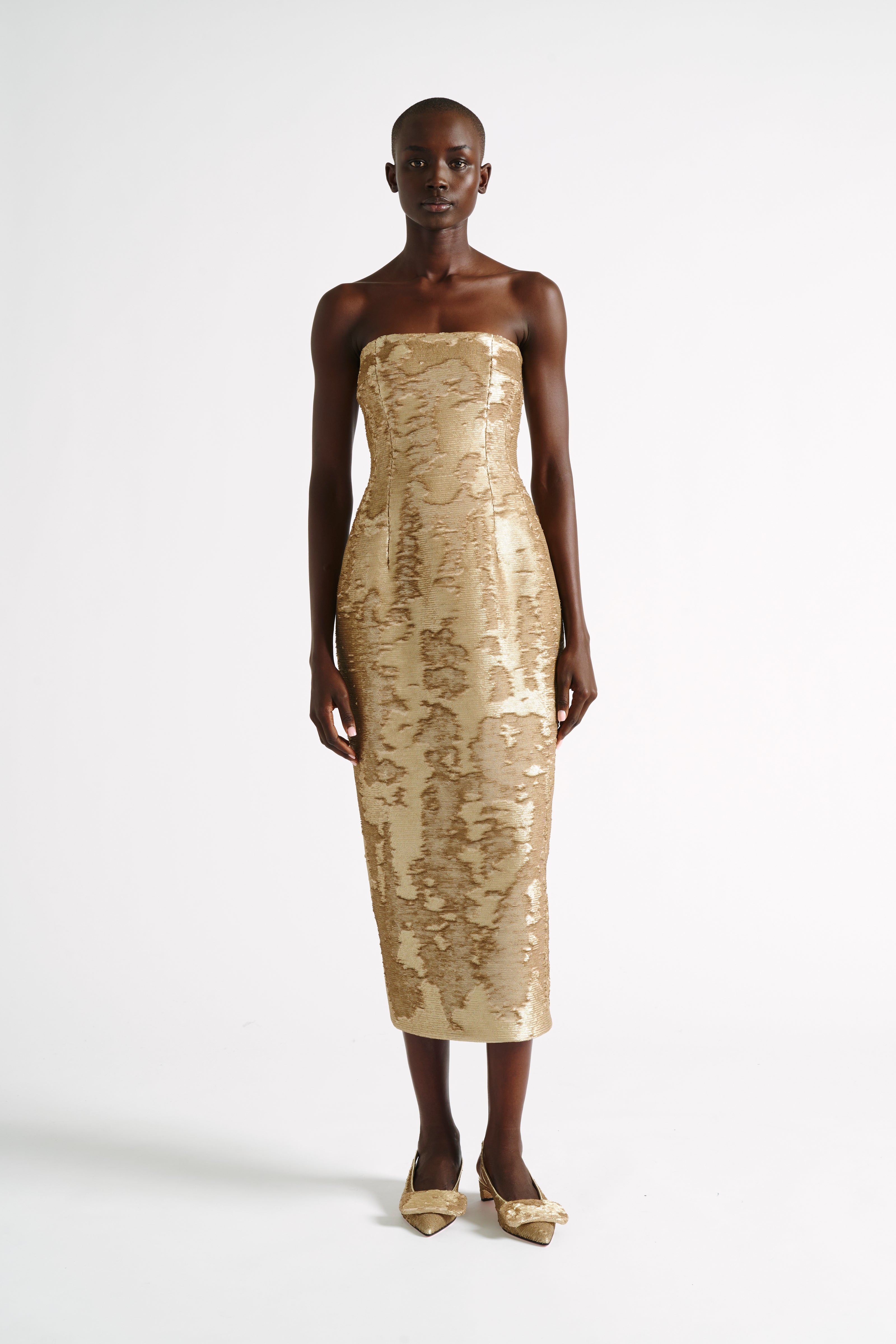 Leila Dress | Gold Sequin Strapless Dress | Emilia Wickstead Leila Dress | Gold Sequin Strapless Dress | Emilia Wickstead