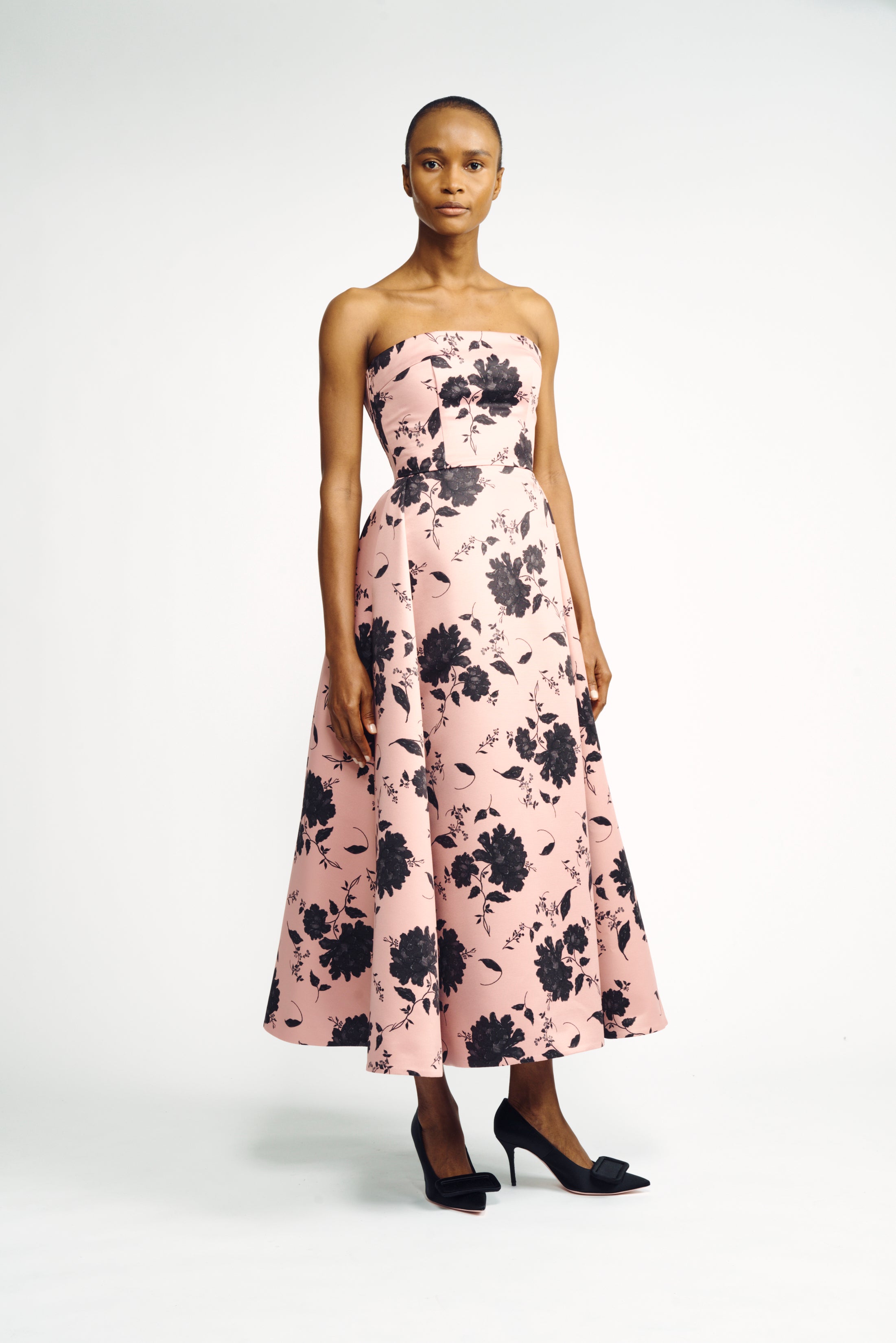 Samuelle Dress Pink and Black Floral Printed Strapless Fit-and