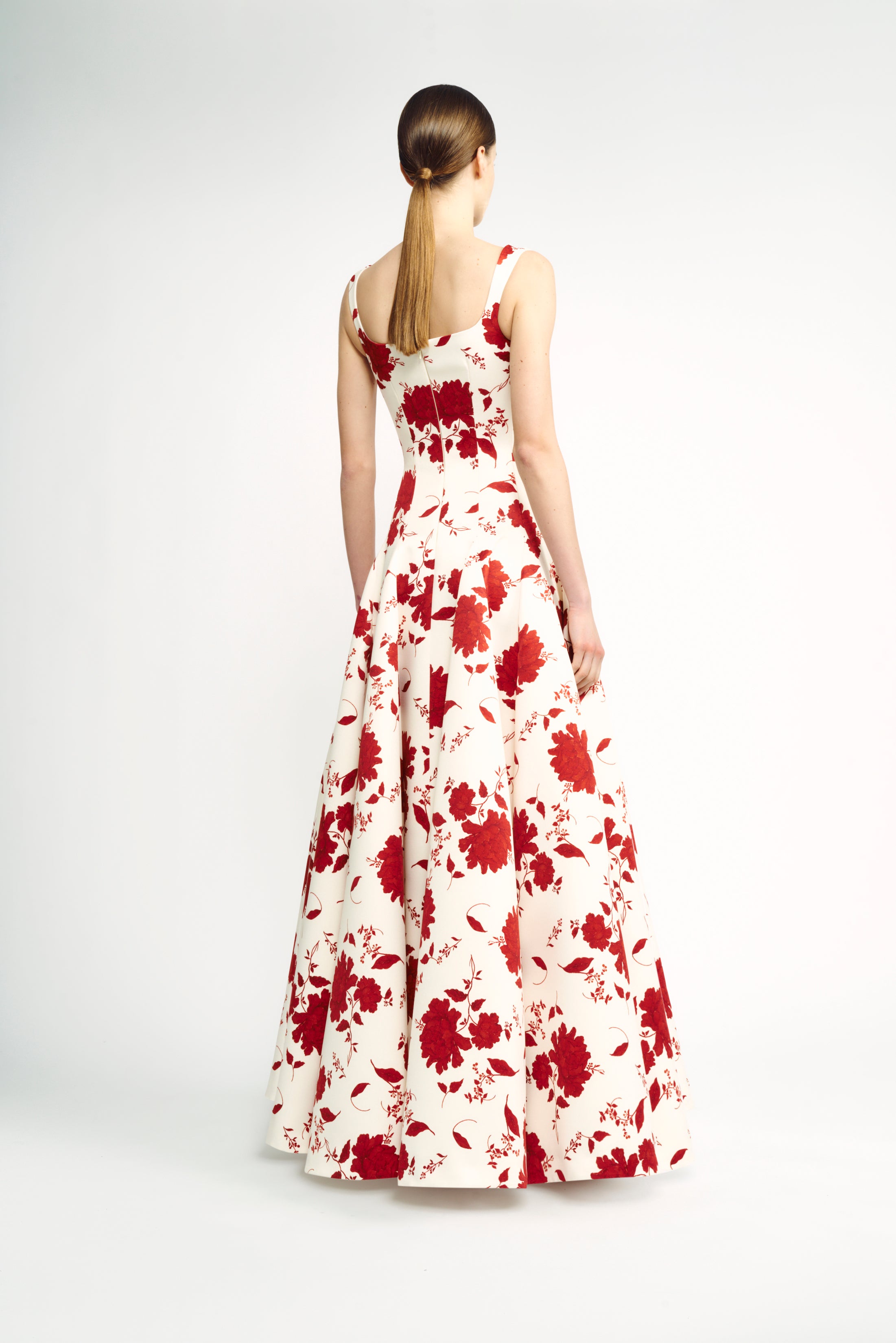 Viri Dress | Red & Ivory Floral Printed Floor Length Gown Viri Dress | Red & Ivory Floral Printed Floor Length Gown