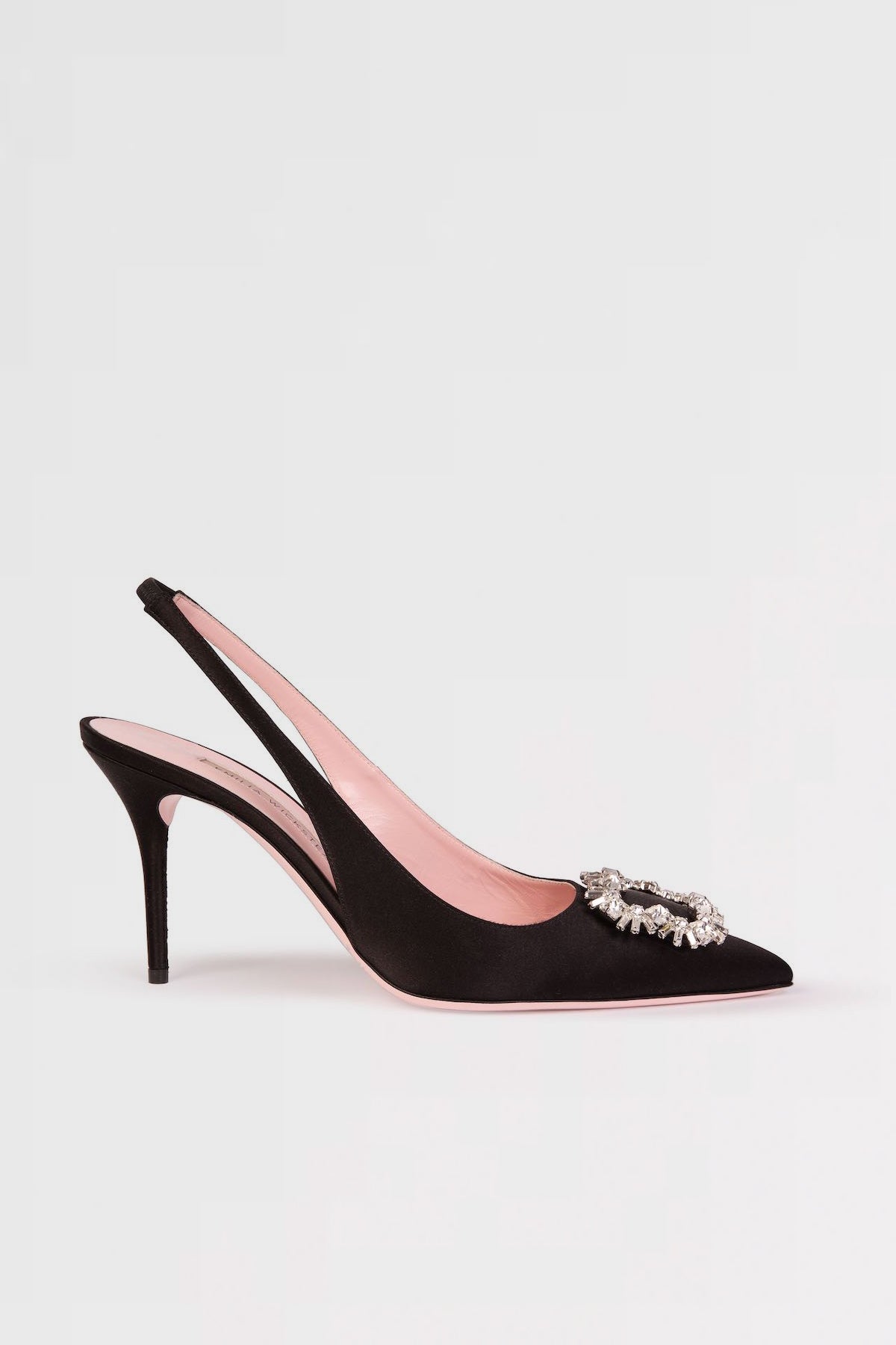 Slingback Pumps Black Satin Kitten Heels Sonika Black Satin