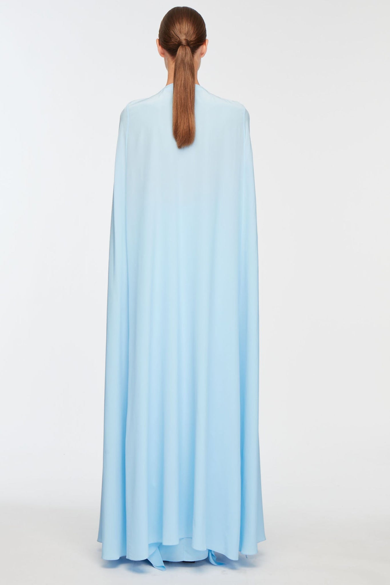 Clarette Cape In Baby Blue Silk Crepe De Chine