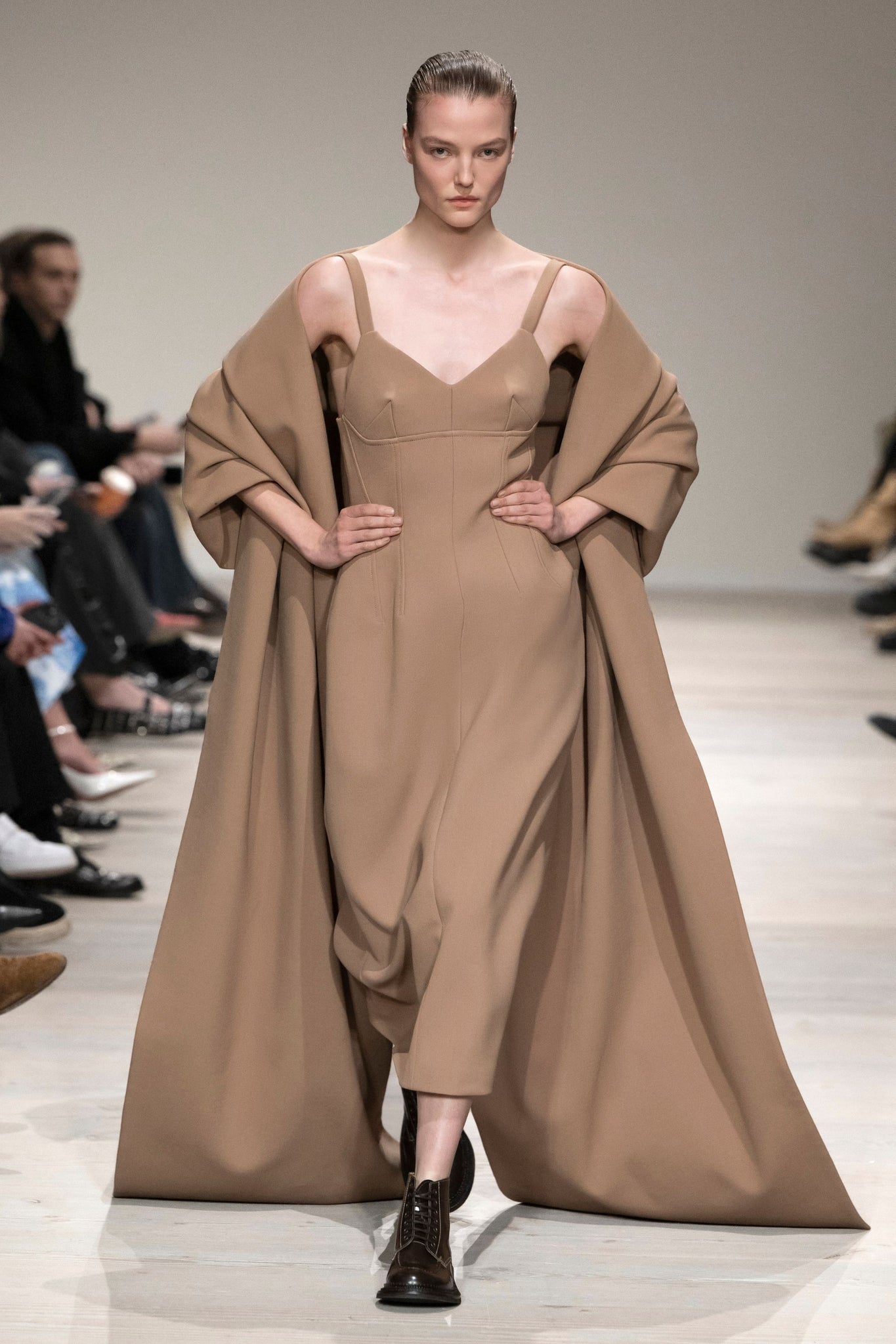 Ezekiel Dress In Camel Birdseye Suiting