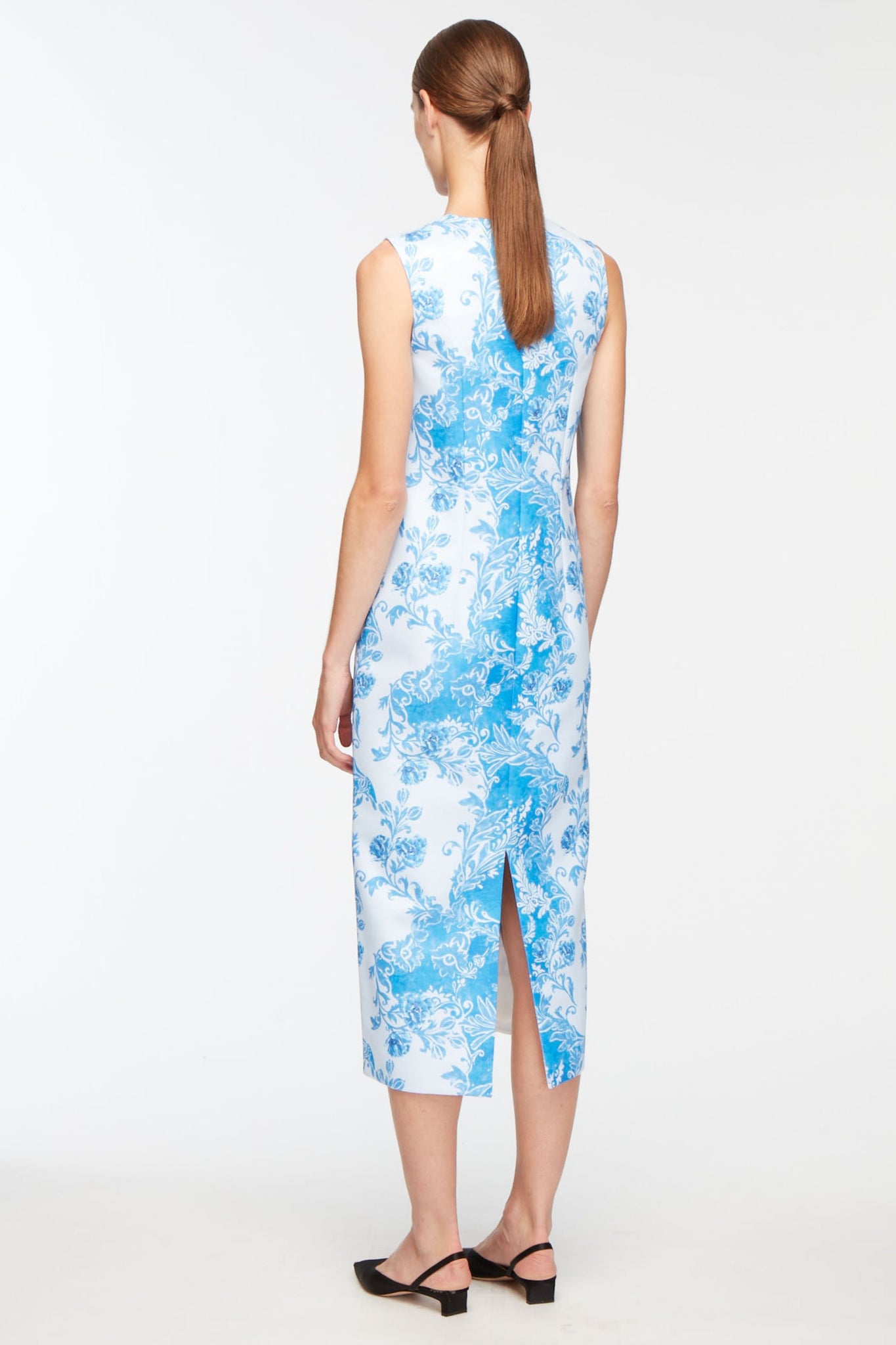 Ludie Dress In Damask Floral Blue On Taffeta Faille