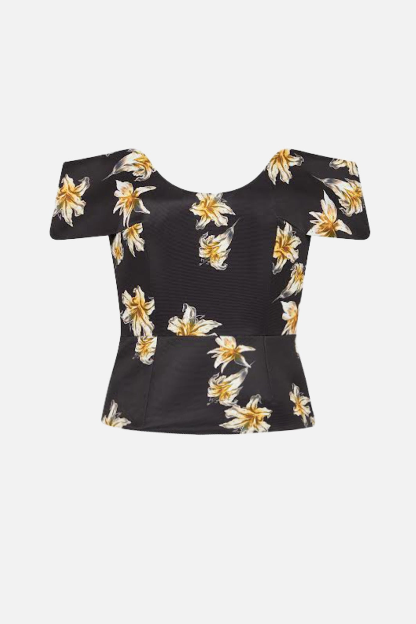 Souline Top In Black & Yellow Festive Lillies Taffeta Faille