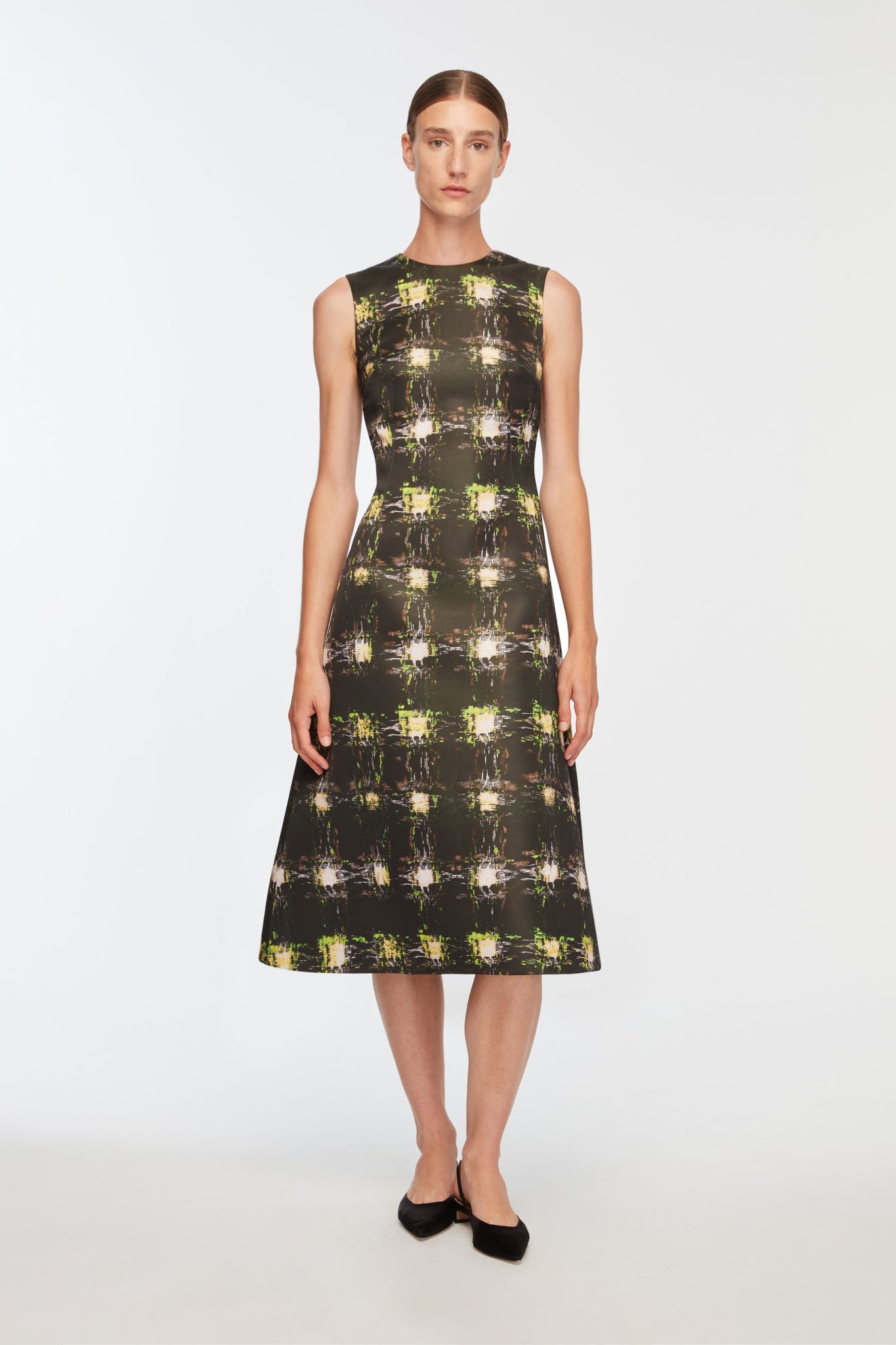 Rumi Dress In Printed Green Check Genzianella