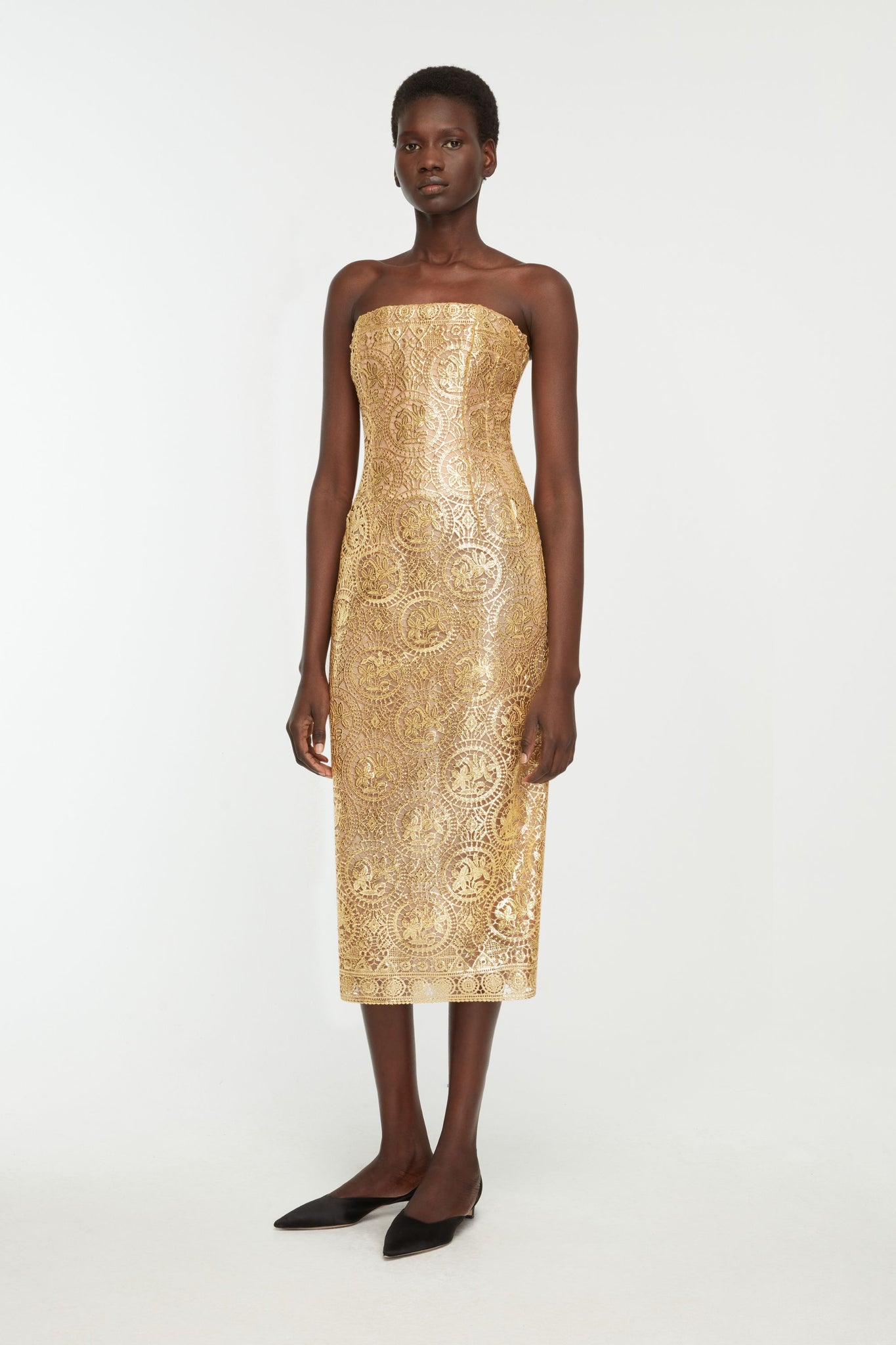 Leila Dress In Gold Foiled Guipure