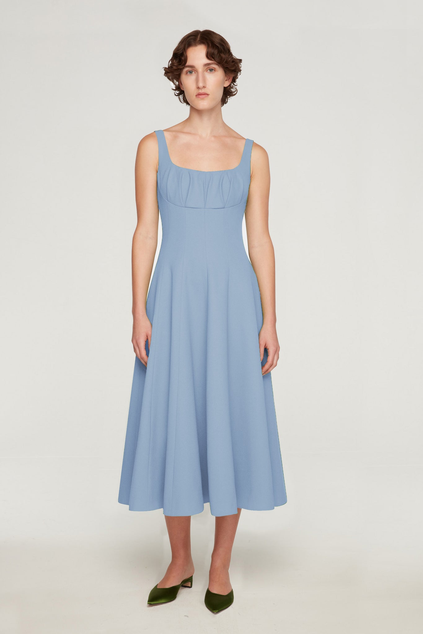 Collins Dress In Sky Blue Single Wool Crepe
