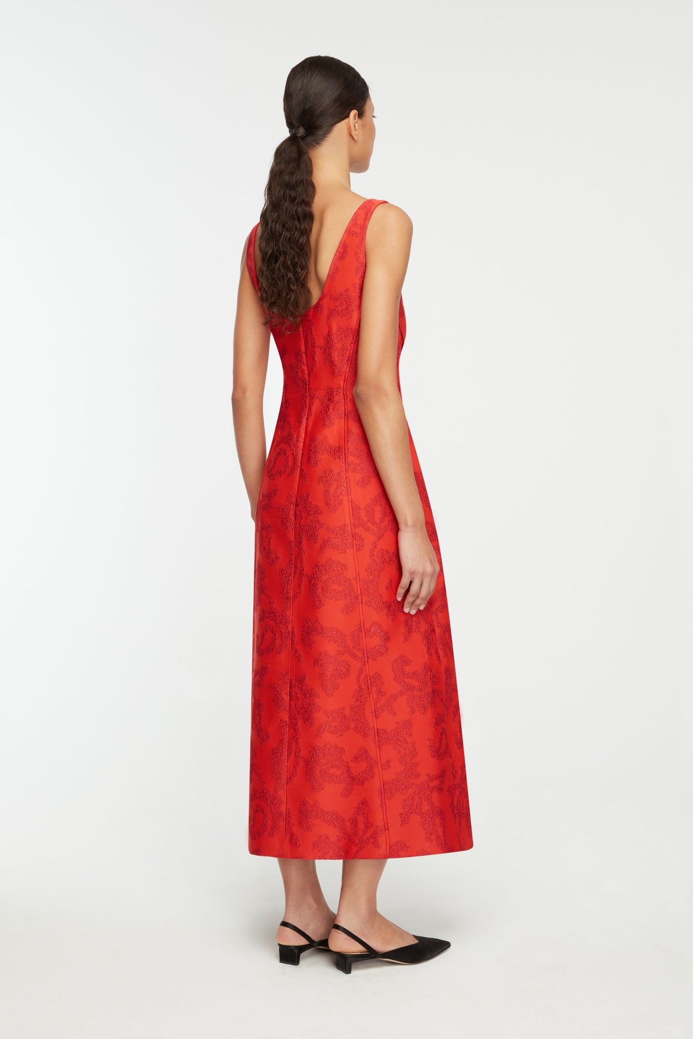 Labrina Dress In Red Boucle| Full body back