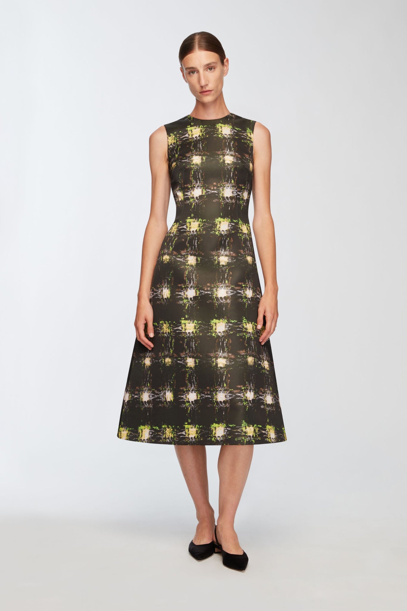 Rumi Dress In Printed Green Check Genzianella