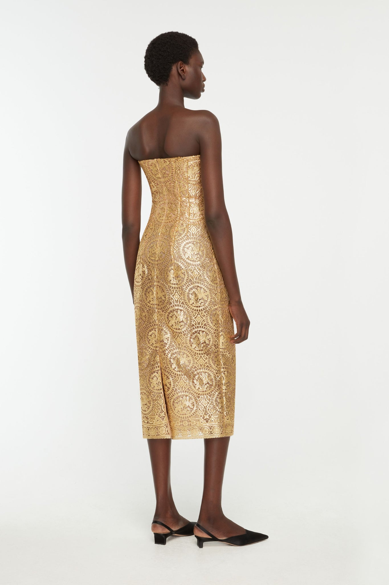 Leila Dress In Gold Foiled Guipure