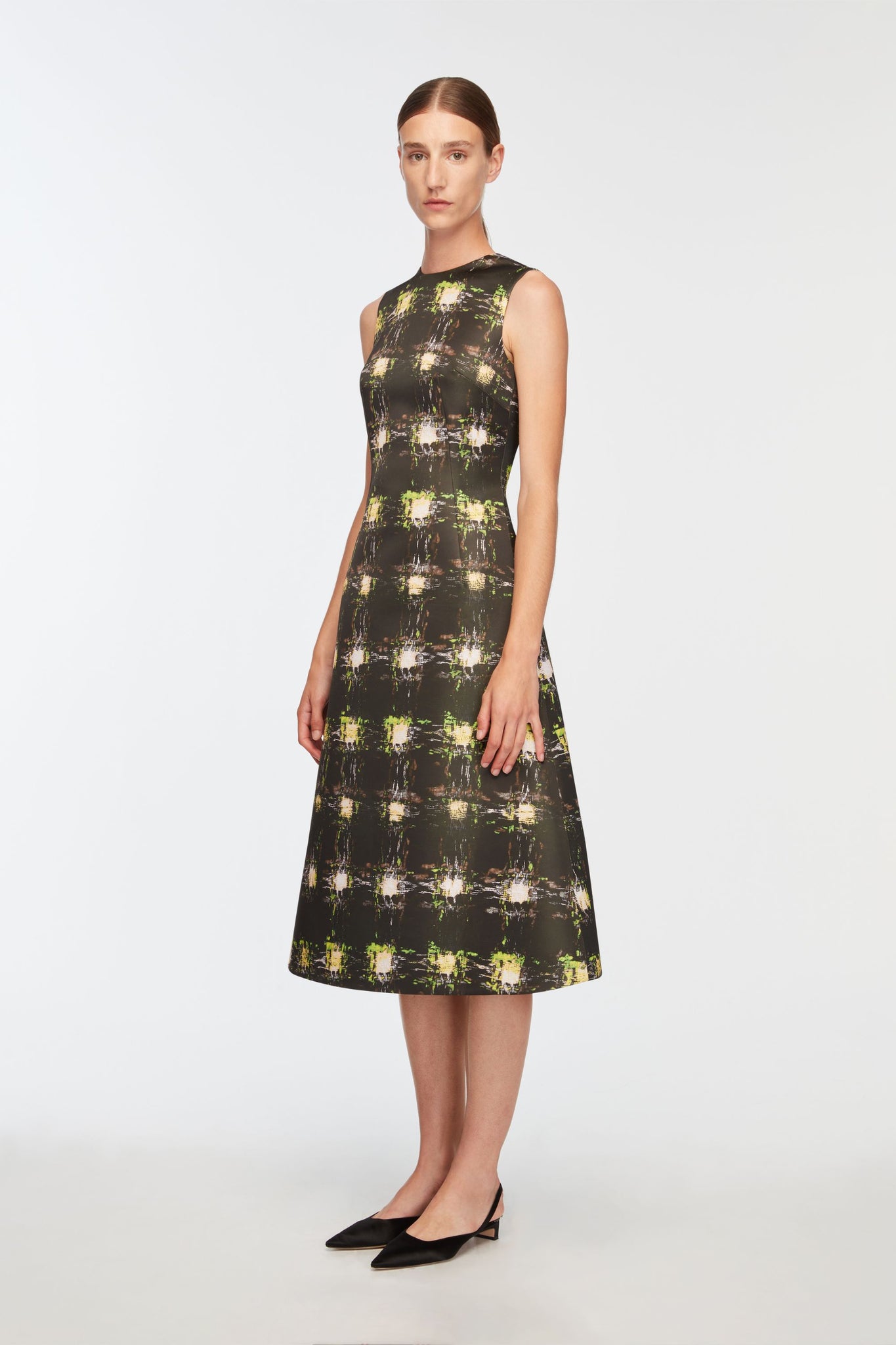 Rumi Dress In Printed Green Check Genzianella