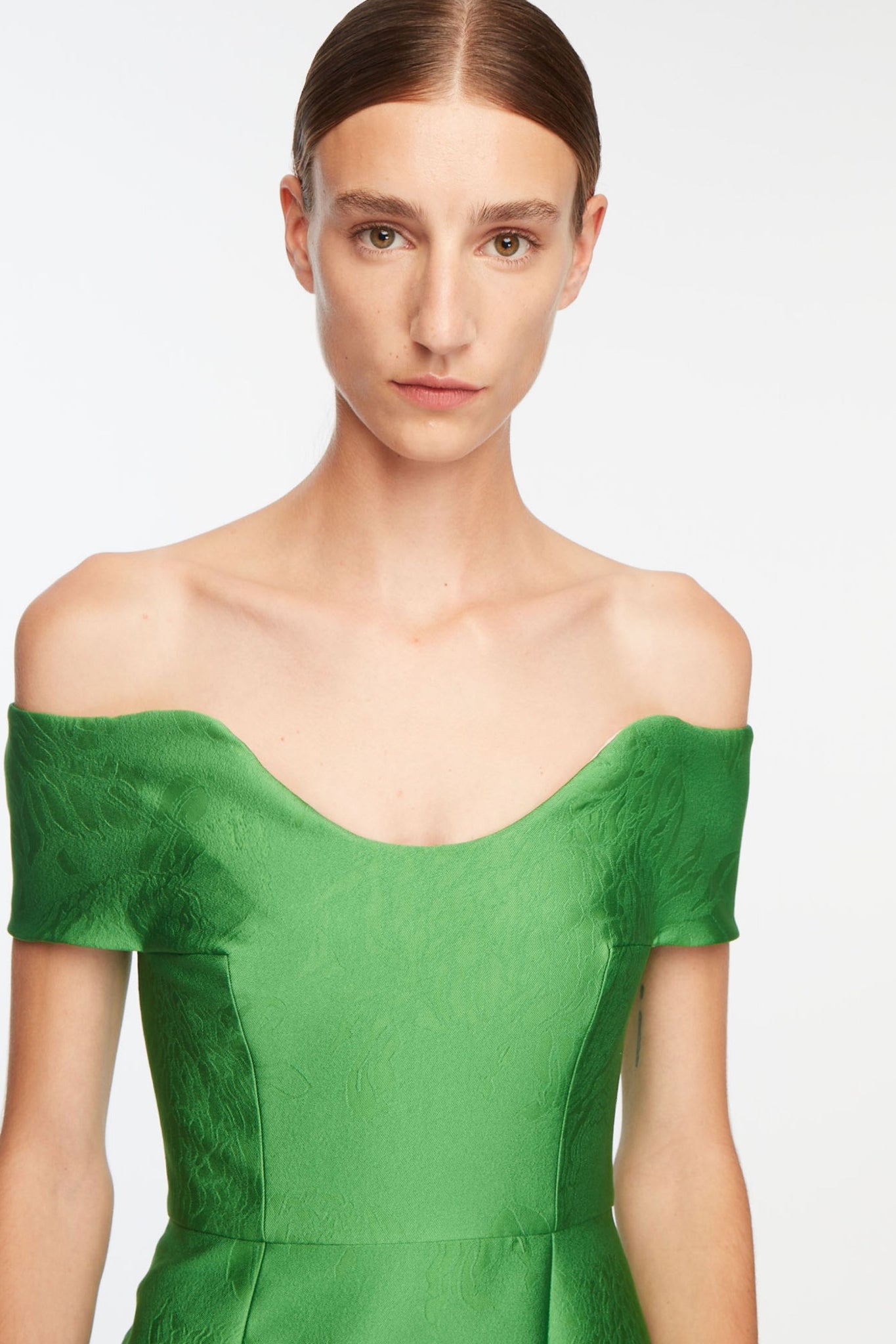 Emilia Wickstead Off-Shoulder Green Aislinn Floor Length Dress 