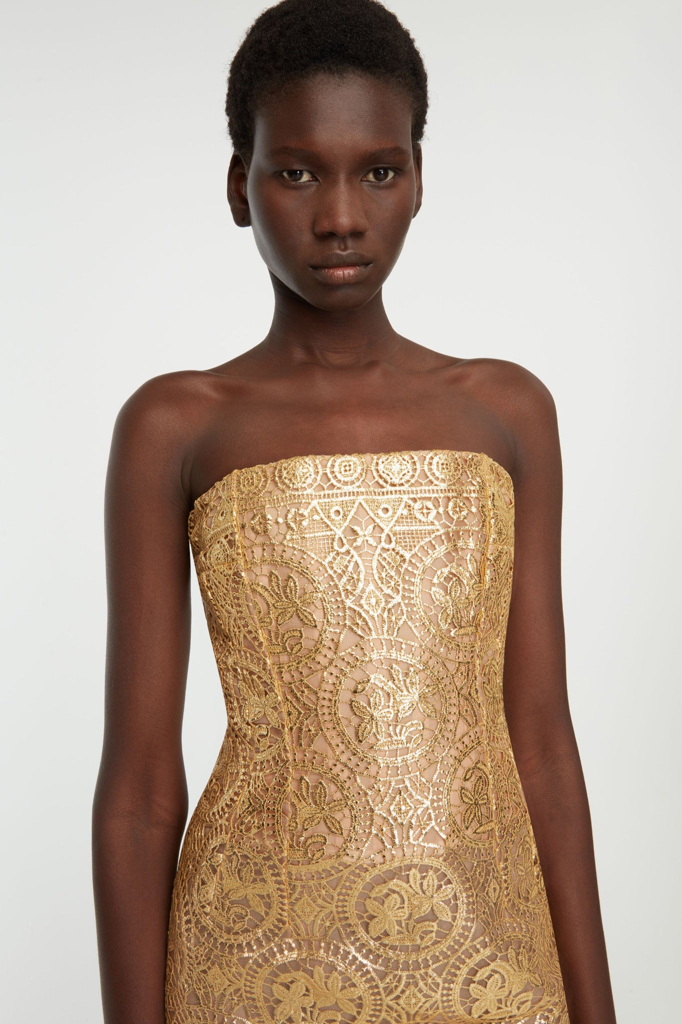 Leila Dress In Gold Foiled Guipure