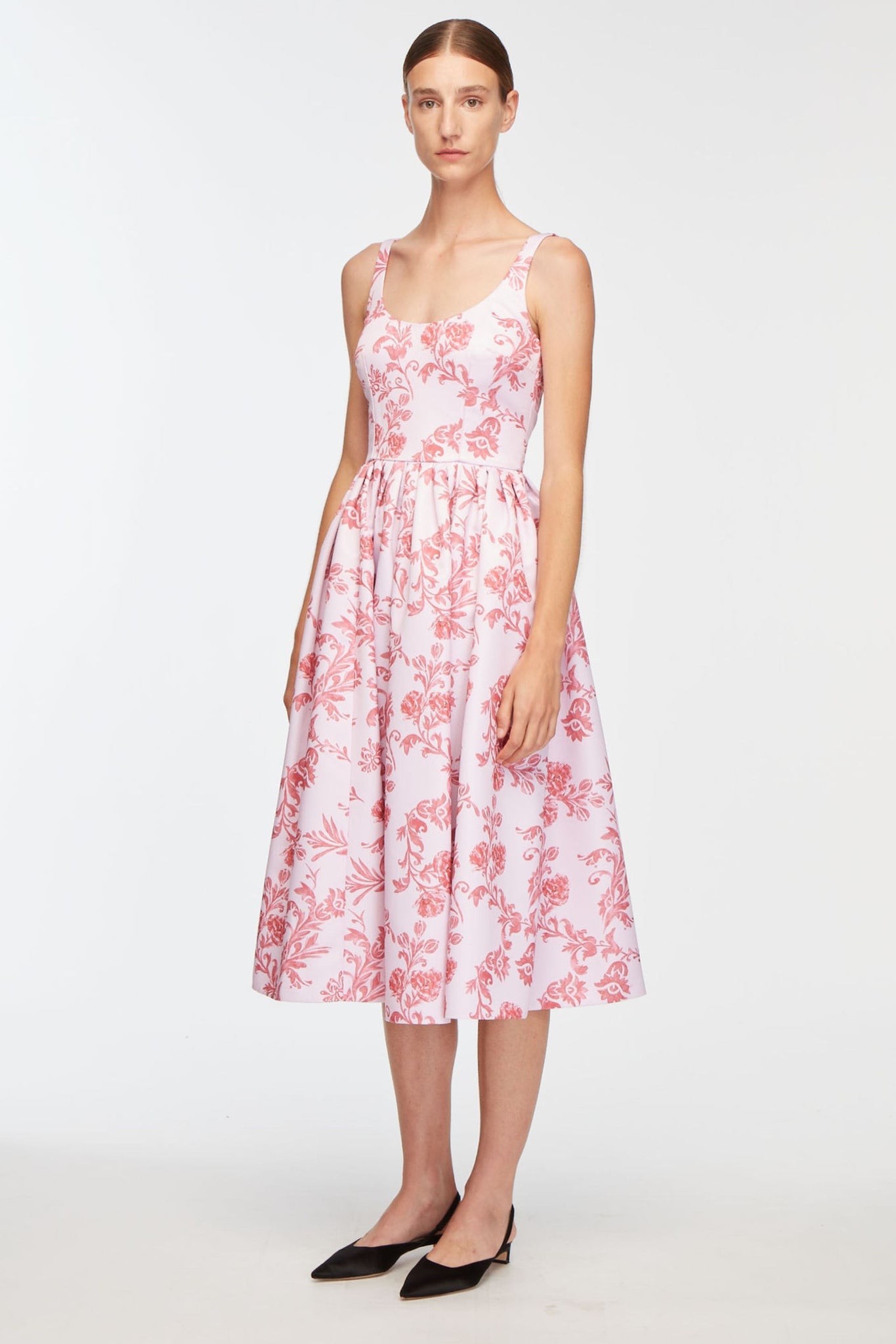 Eglantine Dress In Pink Floral Damask Taffeta Faille