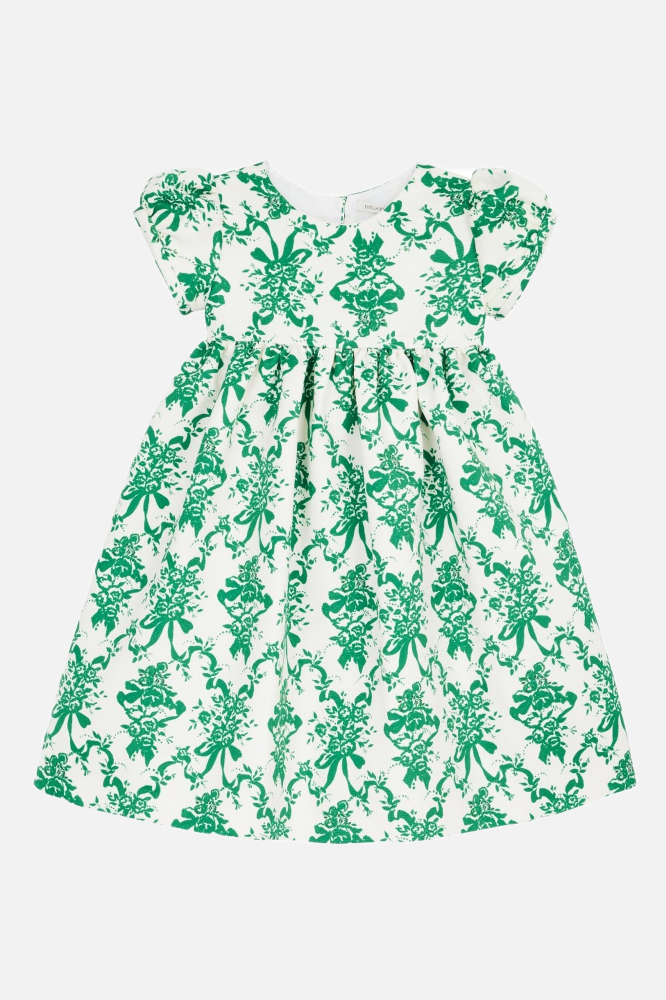 Dorothy Dress In Green Cherubs & Ribbon Taffeta Faille