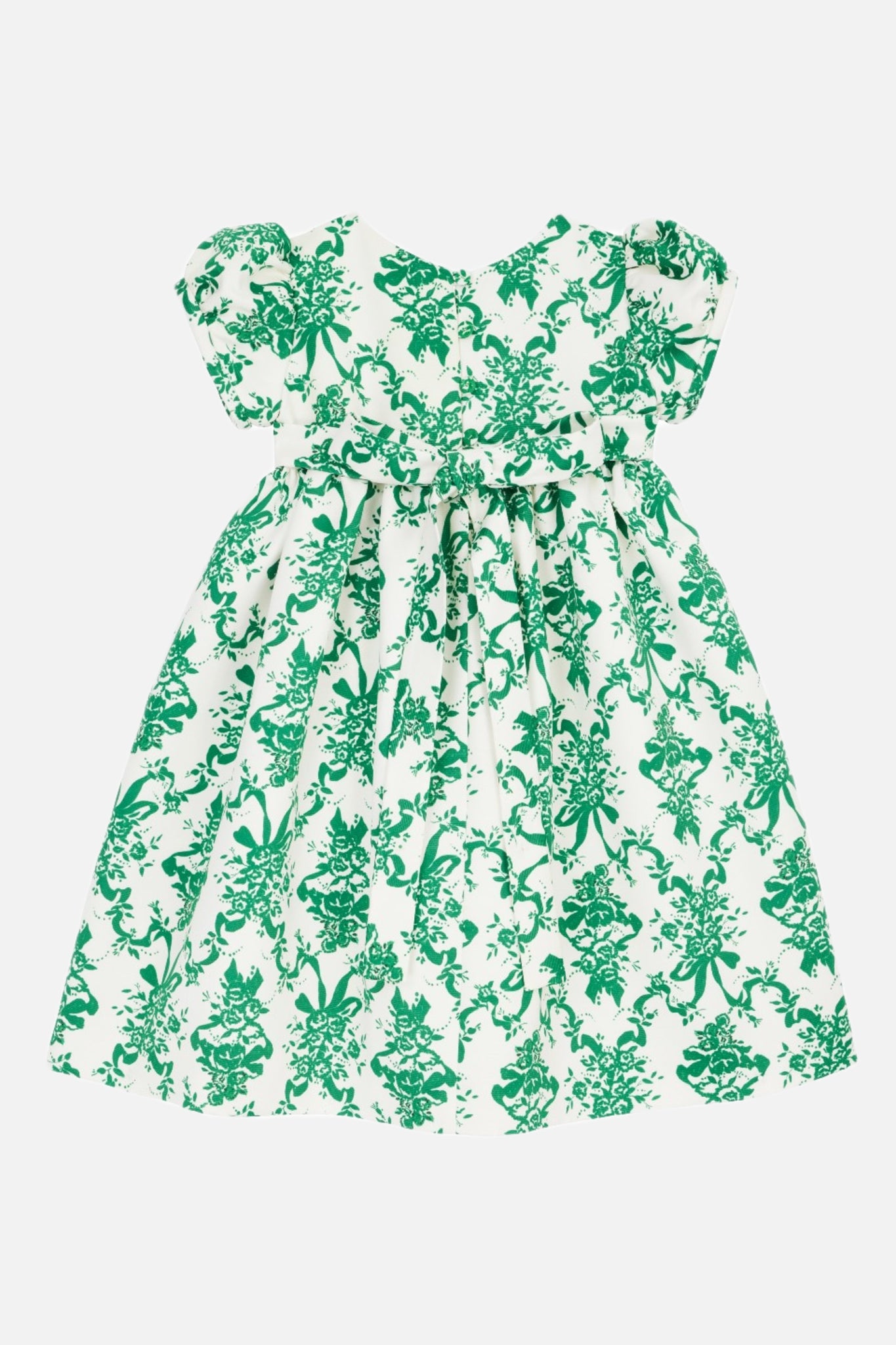 Dorothy Dress In Green Cherubs & Ribbon Taffeta Faille