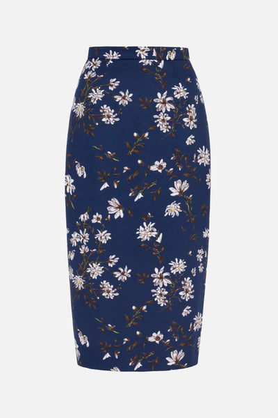 Lorelei Skirt in Midnight Magnolia Print Taffeta Faille– Emilia
