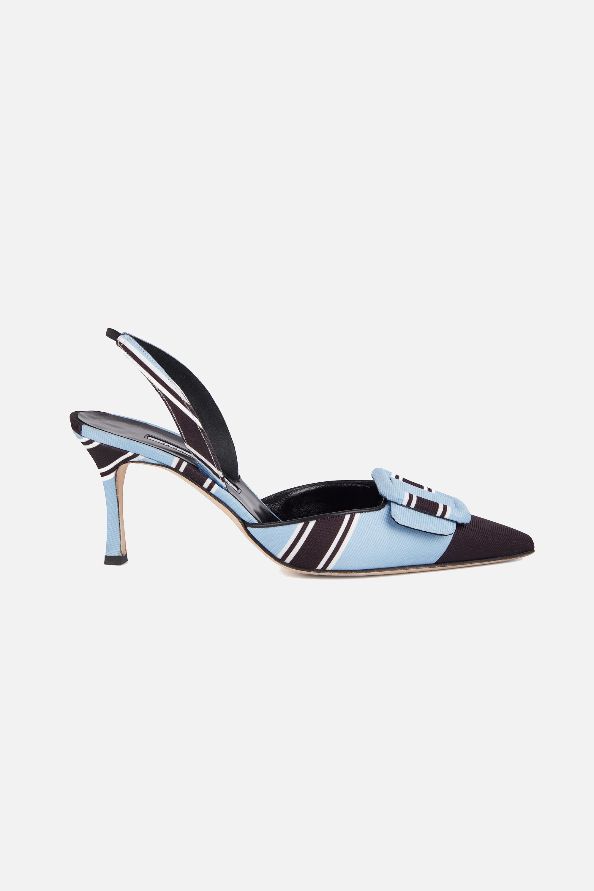 Maysli Shoe in Blue & Black Striped Taffeta Faille