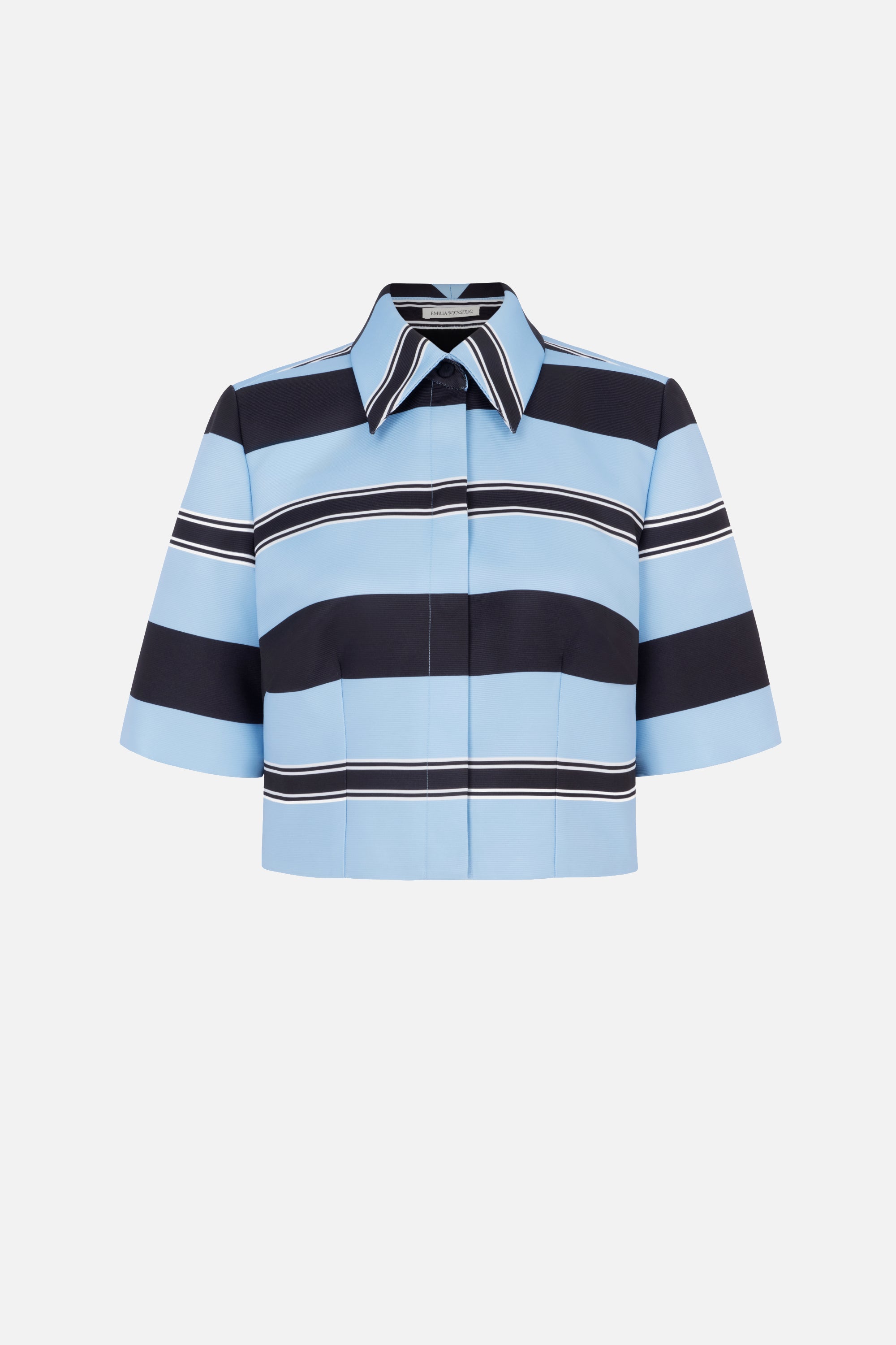 Natalie Top in Blue & Black Striped Taffeta Faille