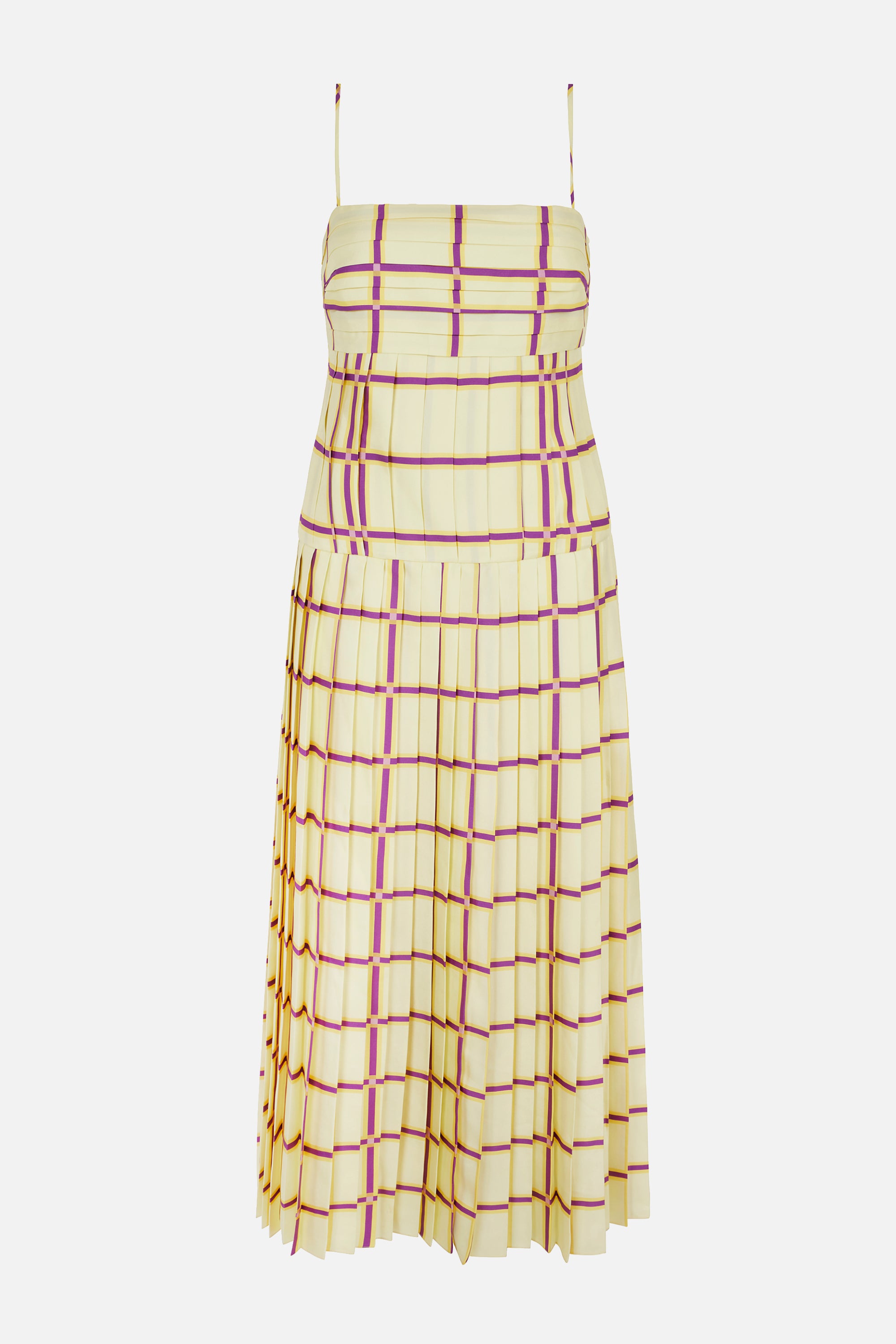 Agata Dress In Lemon & Purple Check Silk Twill