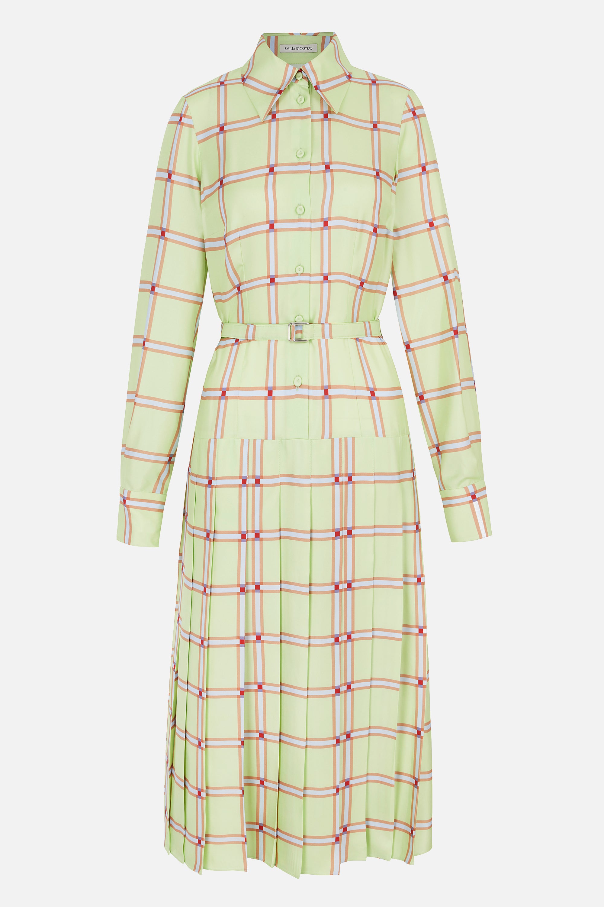Juul Dress in Lime & Blue Check Silk Twill
