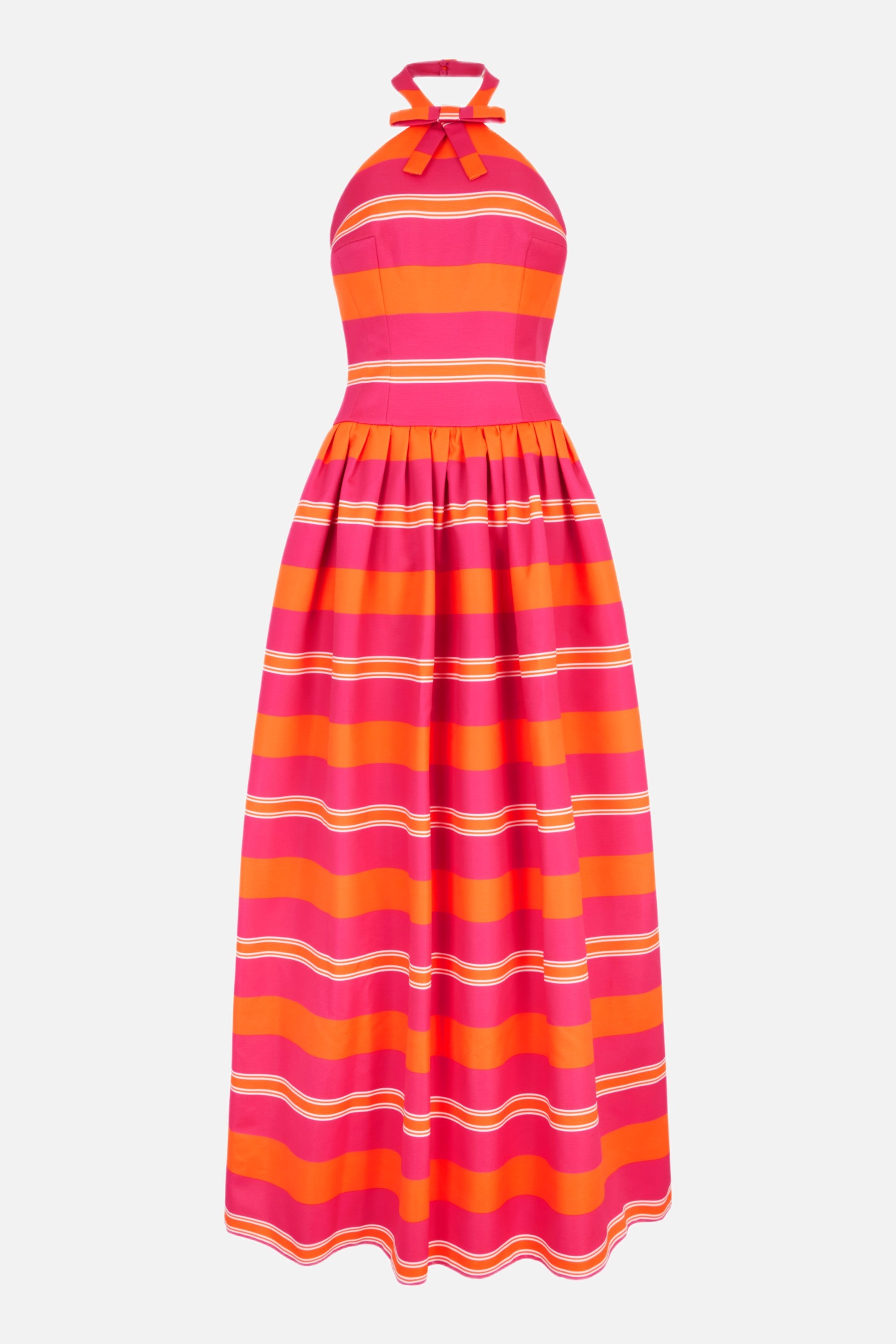 Sweeny Dress in Hot Pink & Orange Striped Taffeta Faille
