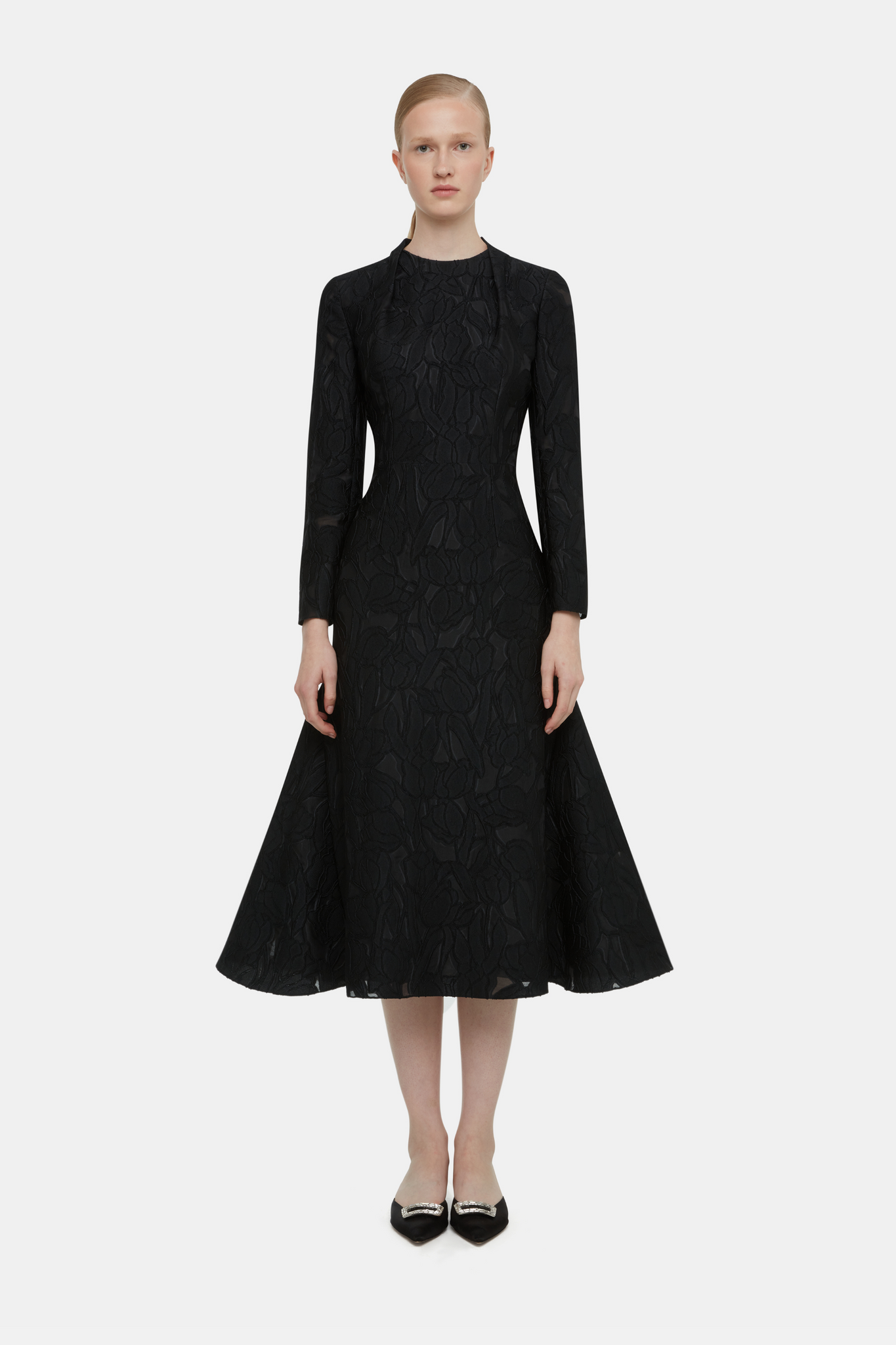 Seneca Dress in Black Embellished Wool | Emilia Wickstead