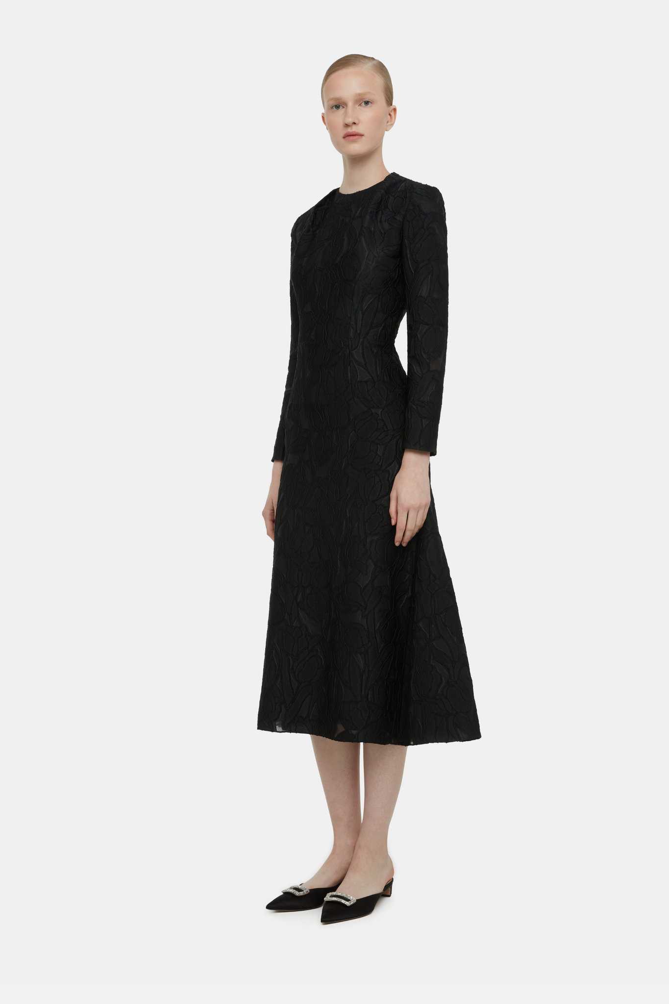 Seneca Dress in Black Embellished Wool | Emilia Wickstead