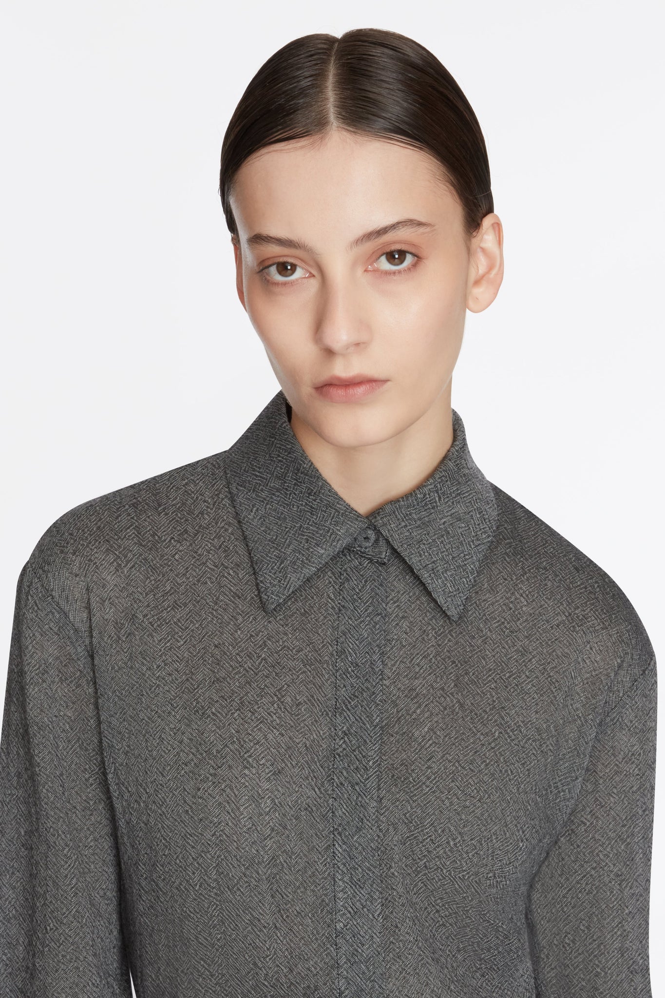 Bergman Top In Steel Grey Twill Wool