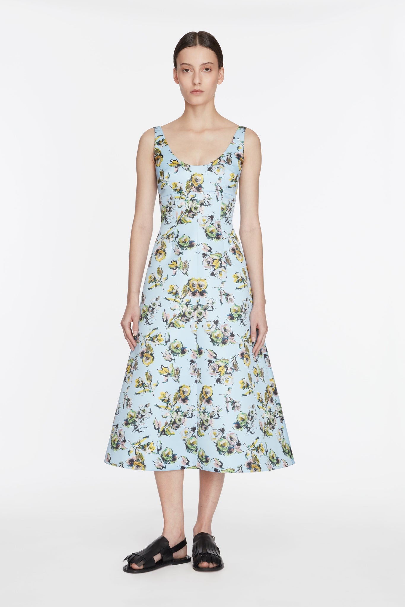 Abella Dress In Yellow & Green Floral Print Genzianella