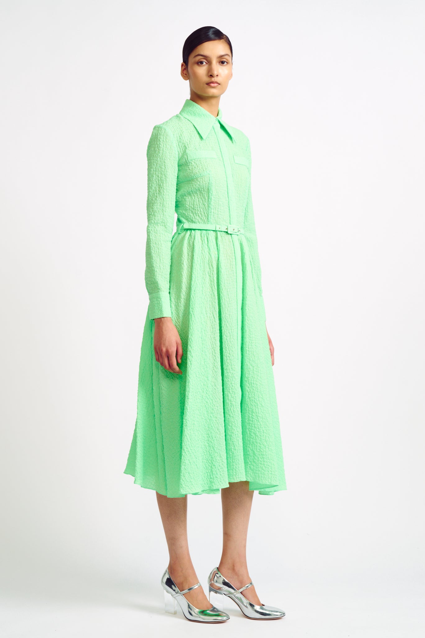 Aishan Mint Cotton Cloque Shirt Dress | Emilia Wickstead