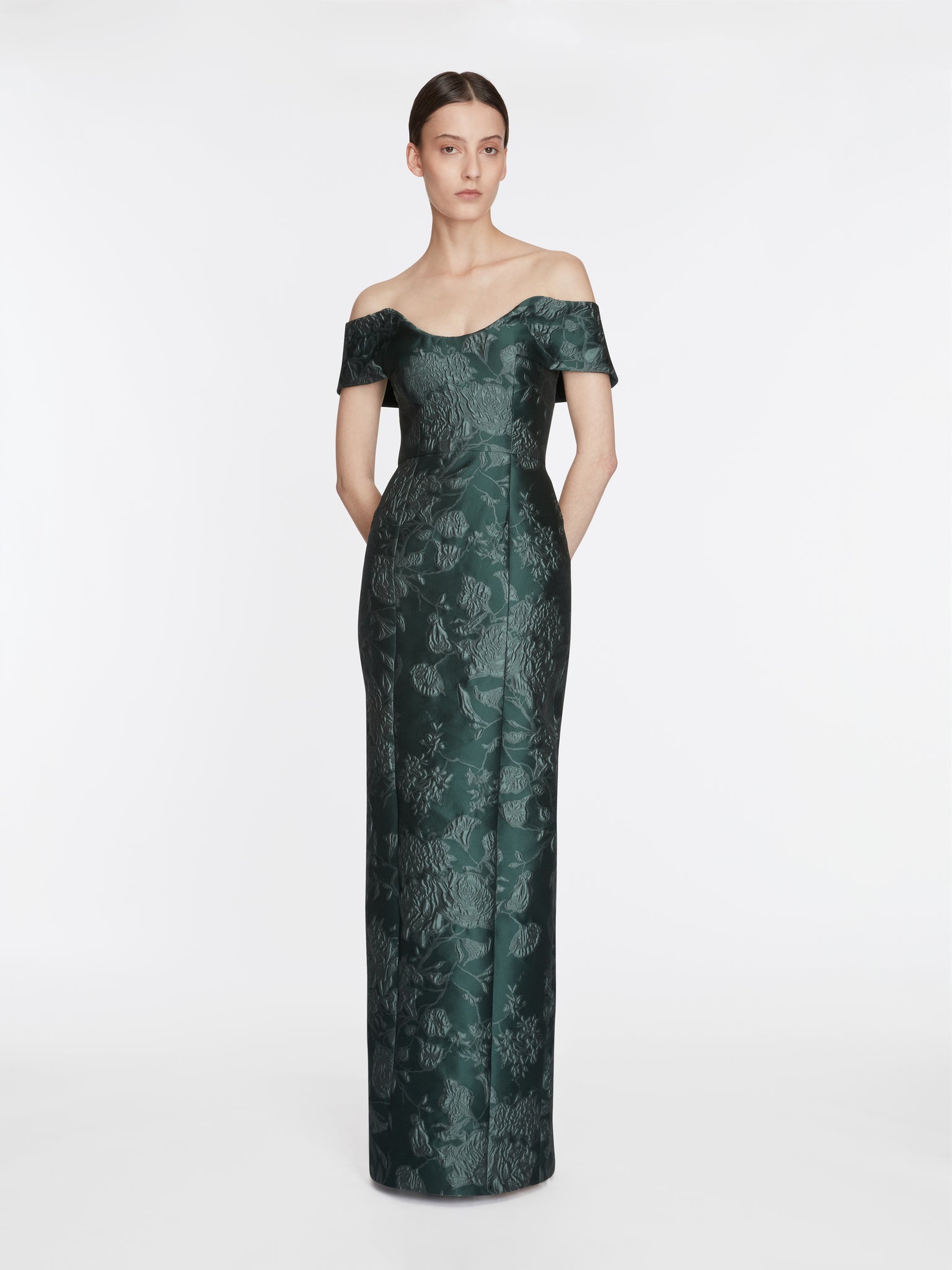 Aislinn Dress In Dark Green Graphic Floral Model Front Shot | Emilia Wickstead