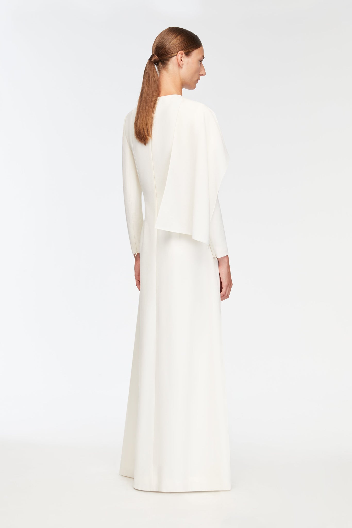 Aleska Dress In Ivory Single Wool Crepe Model Back Shot | Emilia Wickstead