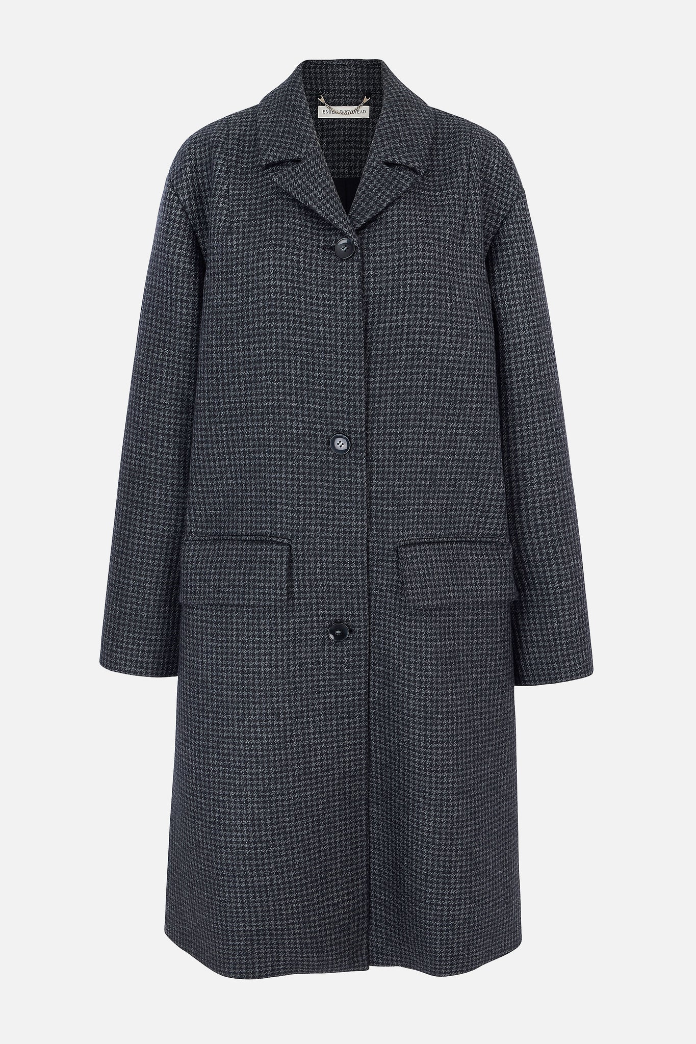 Alfredia Coat In Dark Grey Melange Houndstooth