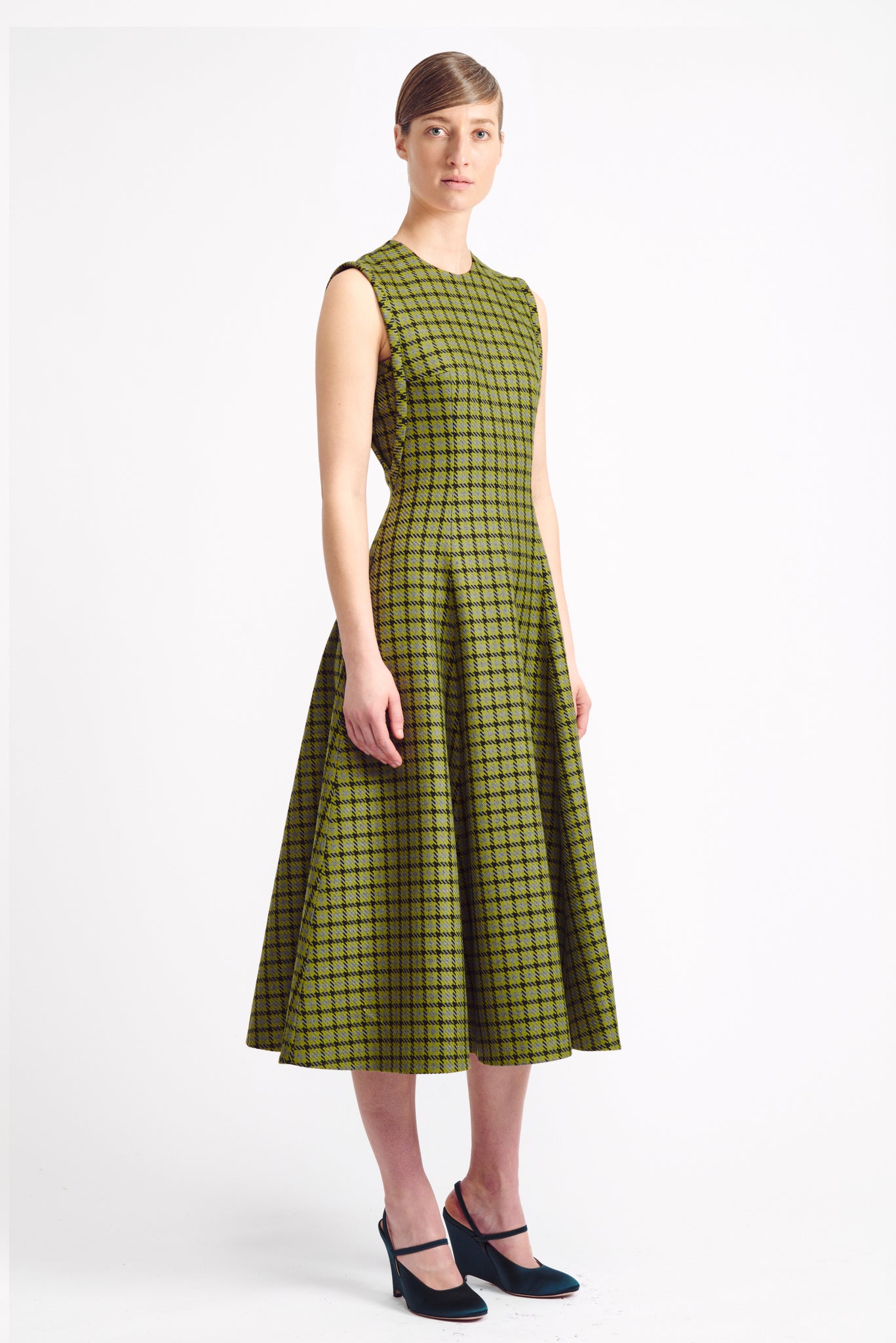 Anastasia Green Shetland Houndstooth Fit & Flare Dress | Emilia Wickstead Anastasia Green Shetland Houndstooth Fit & Flare Dress | Emilia Wickstead